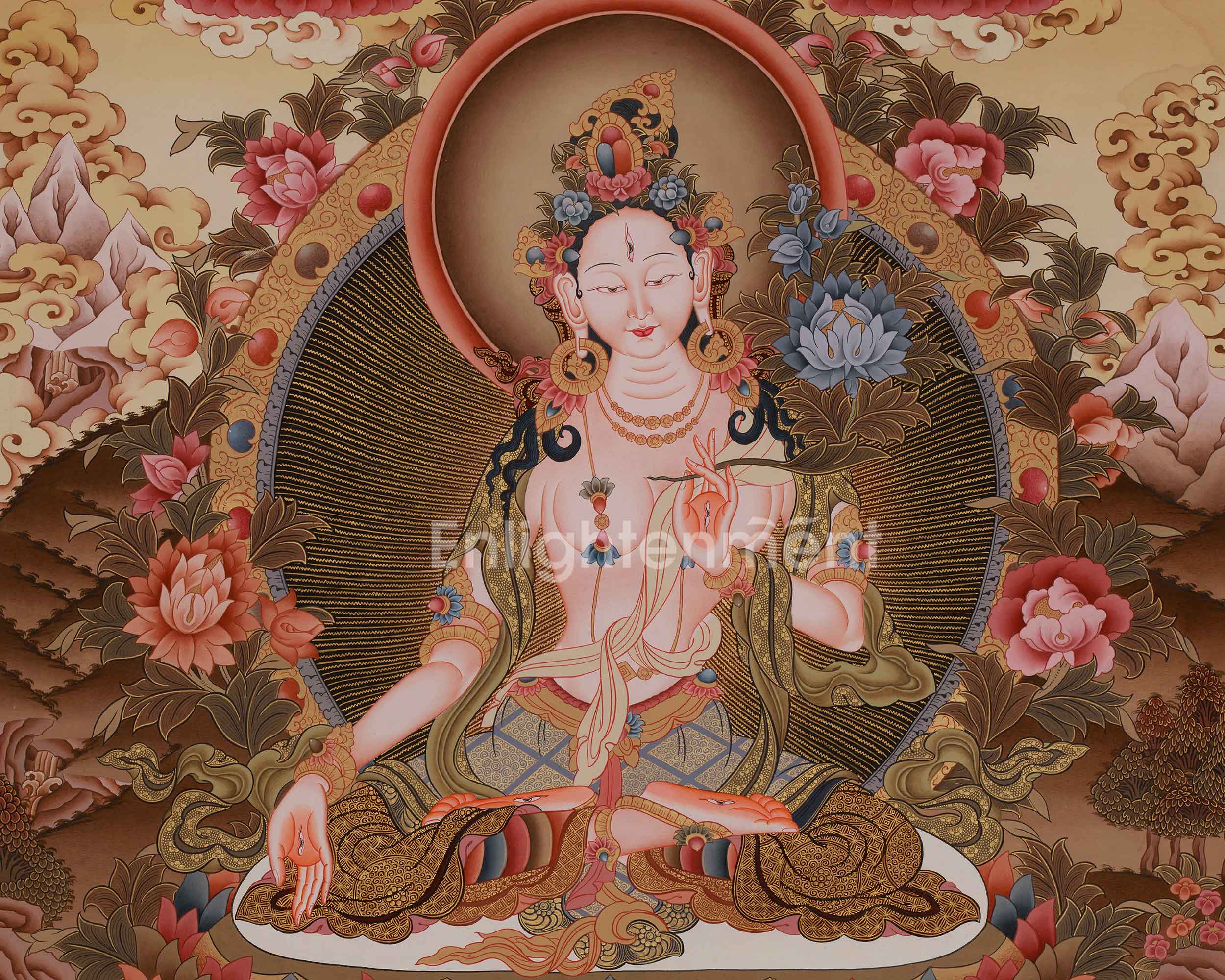 White Tara Goddess of Healing Painting | The Divine Mother of Compassion and Spiritual Blessings