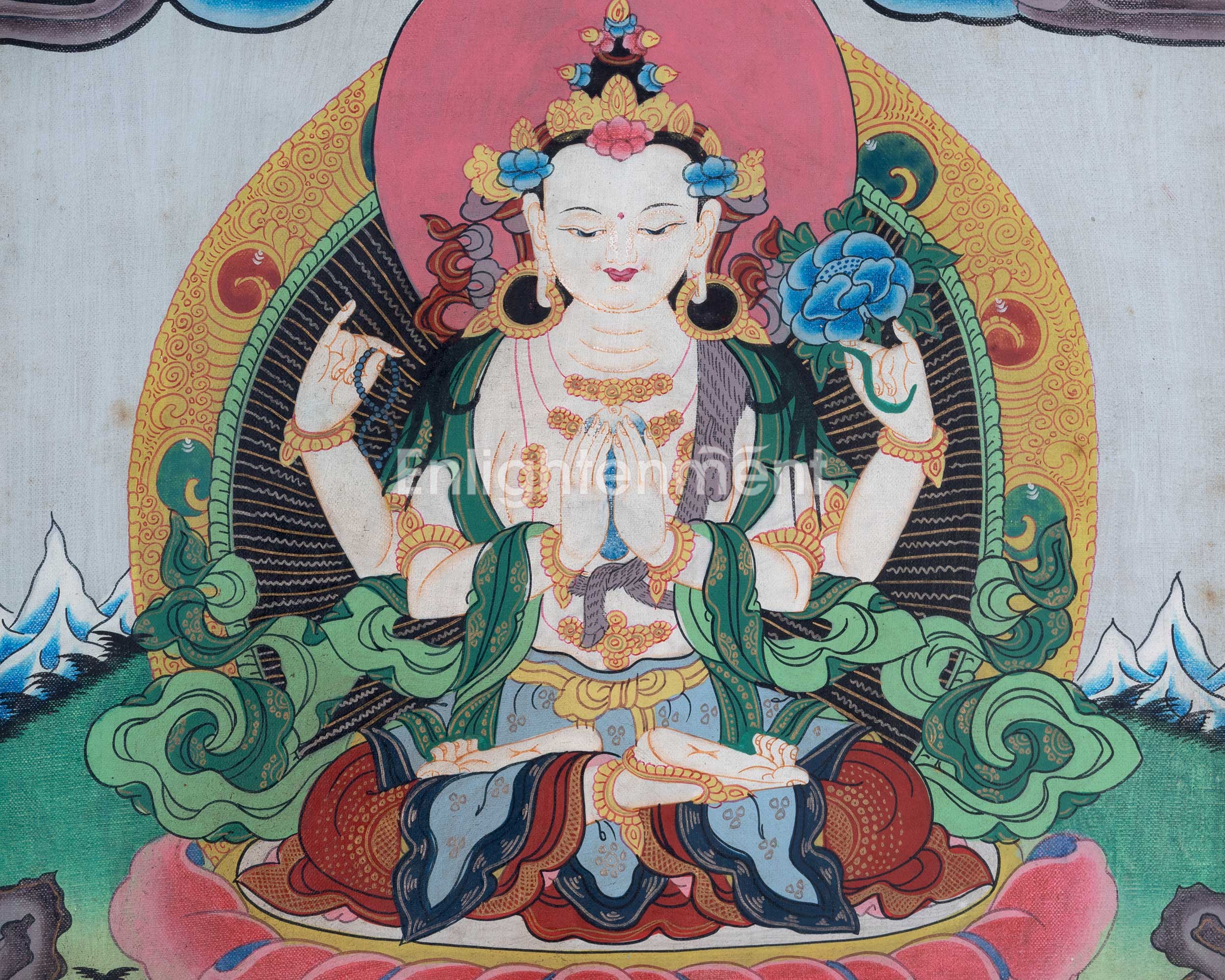Handmade Chenresig Thangka | Four-Armed Avalokiteshvara