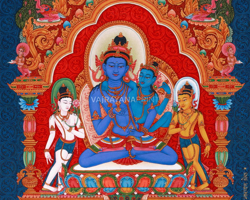 High Quality  Dorje Sempa Thangka Print | Traditional Yab-Yum Painting | Spiritual Journey with Sacred Union