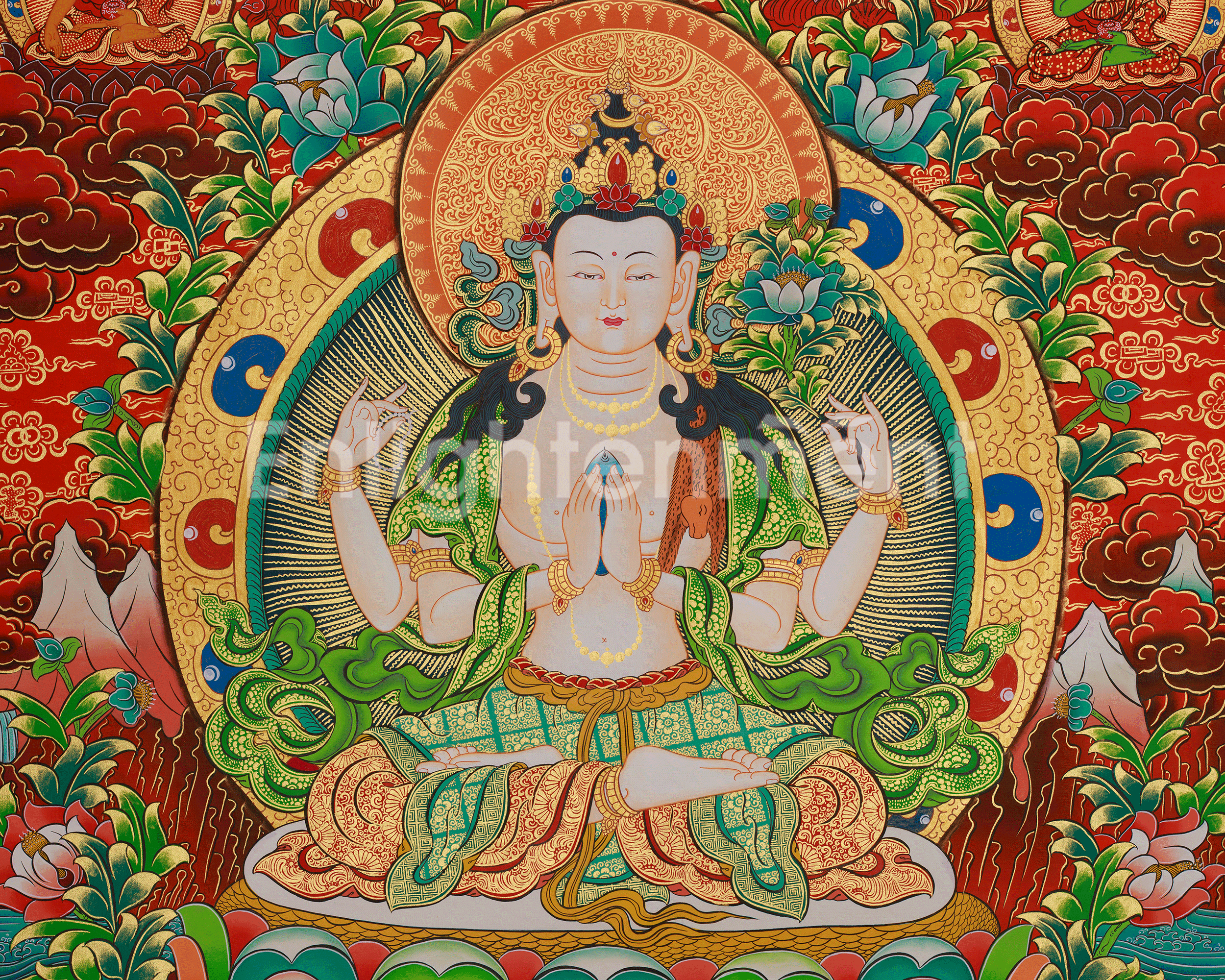 Sacred Chenrezig Artwork | Tibetan Compassion Deity | Avalokiteshvara Thangka