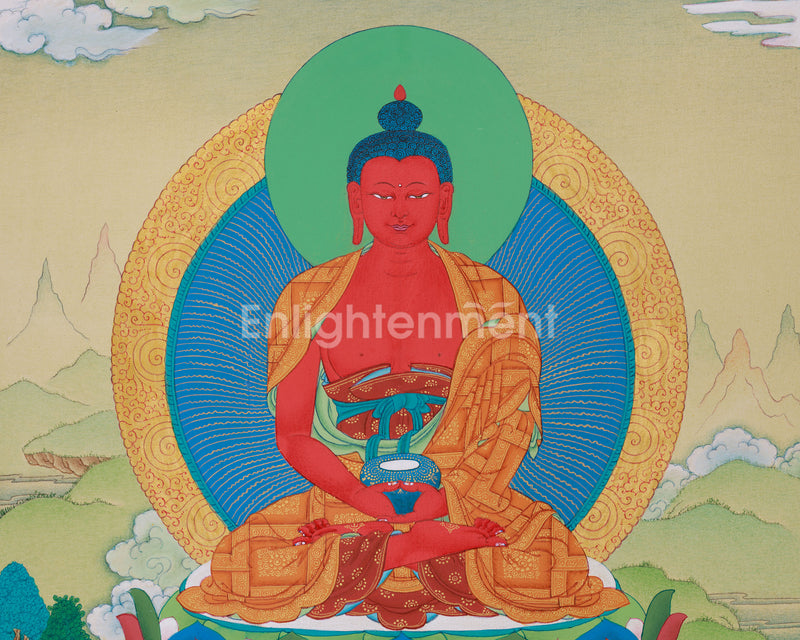 Small Red Amitabha Buddha Thangka | Enlightenment and Peace Artwork