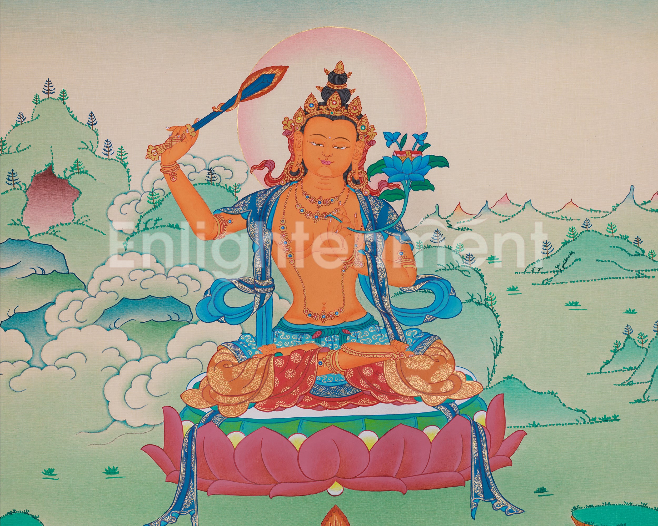 Authentic Tibetan Manjushri Thangka | Sacred Wisdom Bodhisattva Artwork