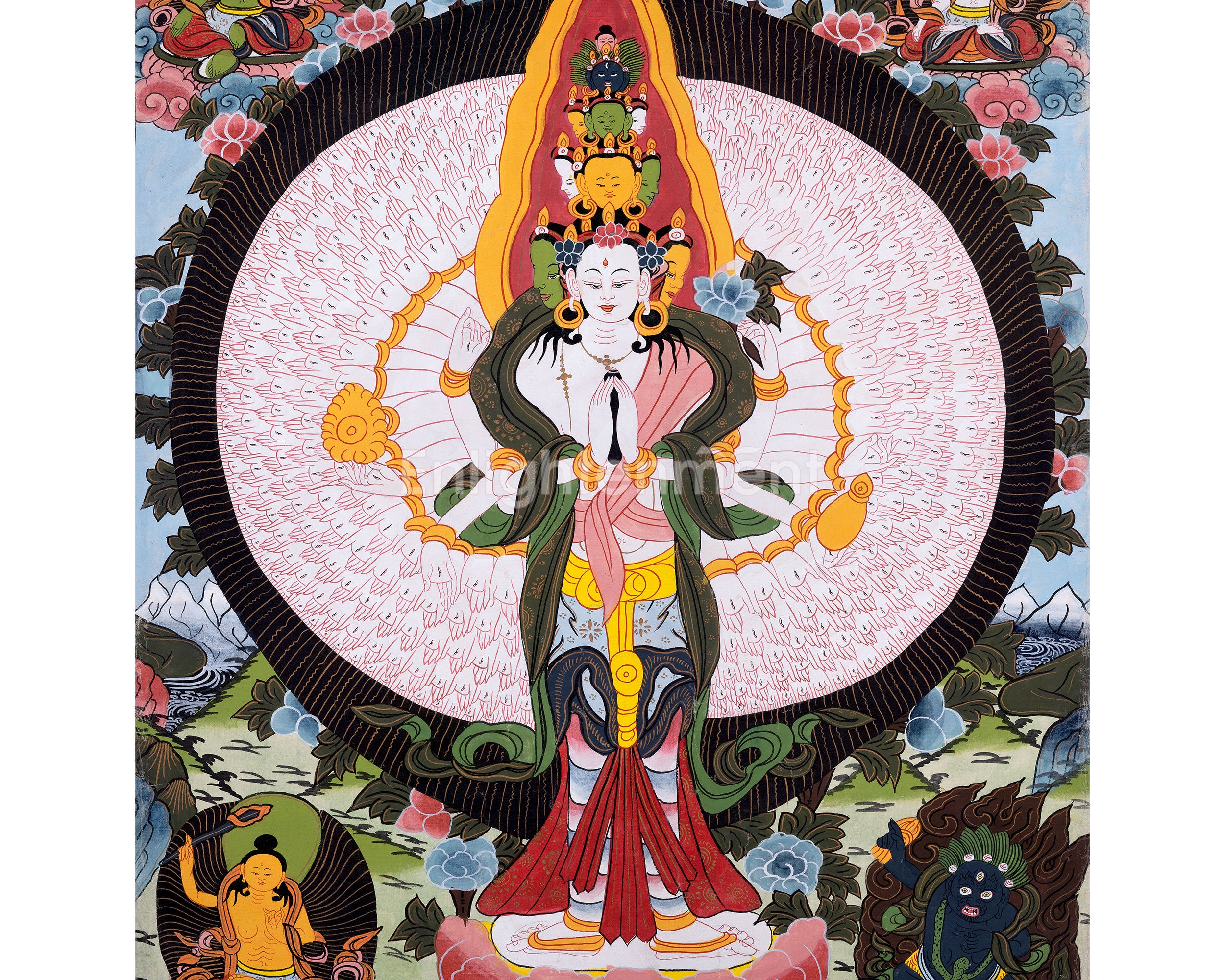 1000 Armed Avalokiteshvara | Traditional Tibetan Thangka | Wall Decors