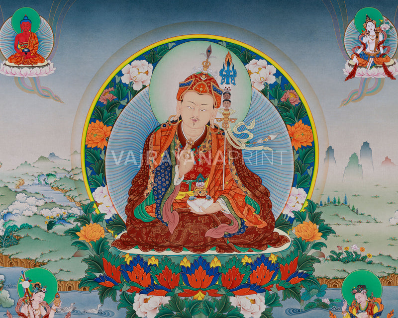 Guru Tsokye Dorje, Peaceful Guru Padmasambhava | Traditional Thangka Print