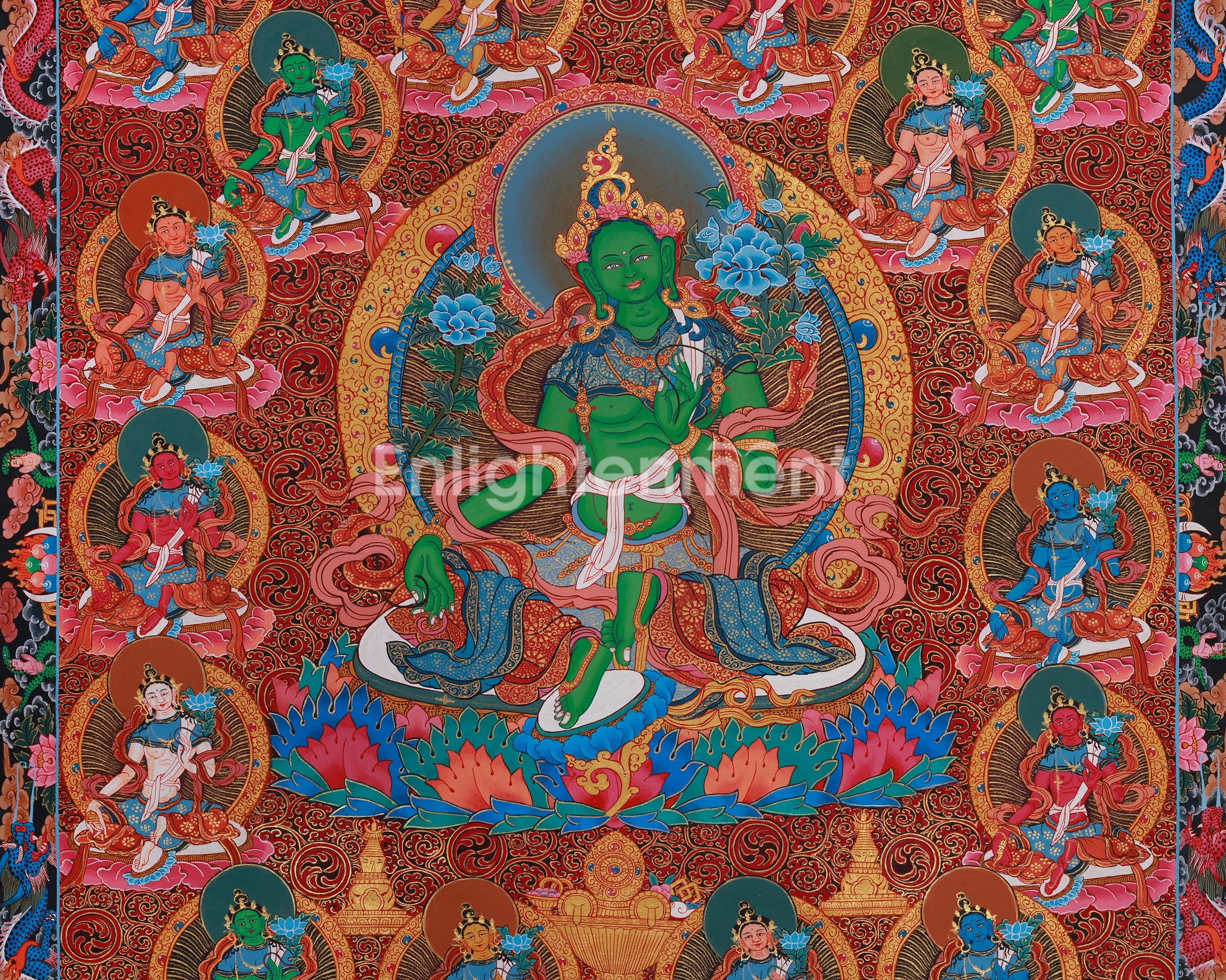 Divine Twenty-One Taras Thangka | The Compassionate Goddess & Her Emanations