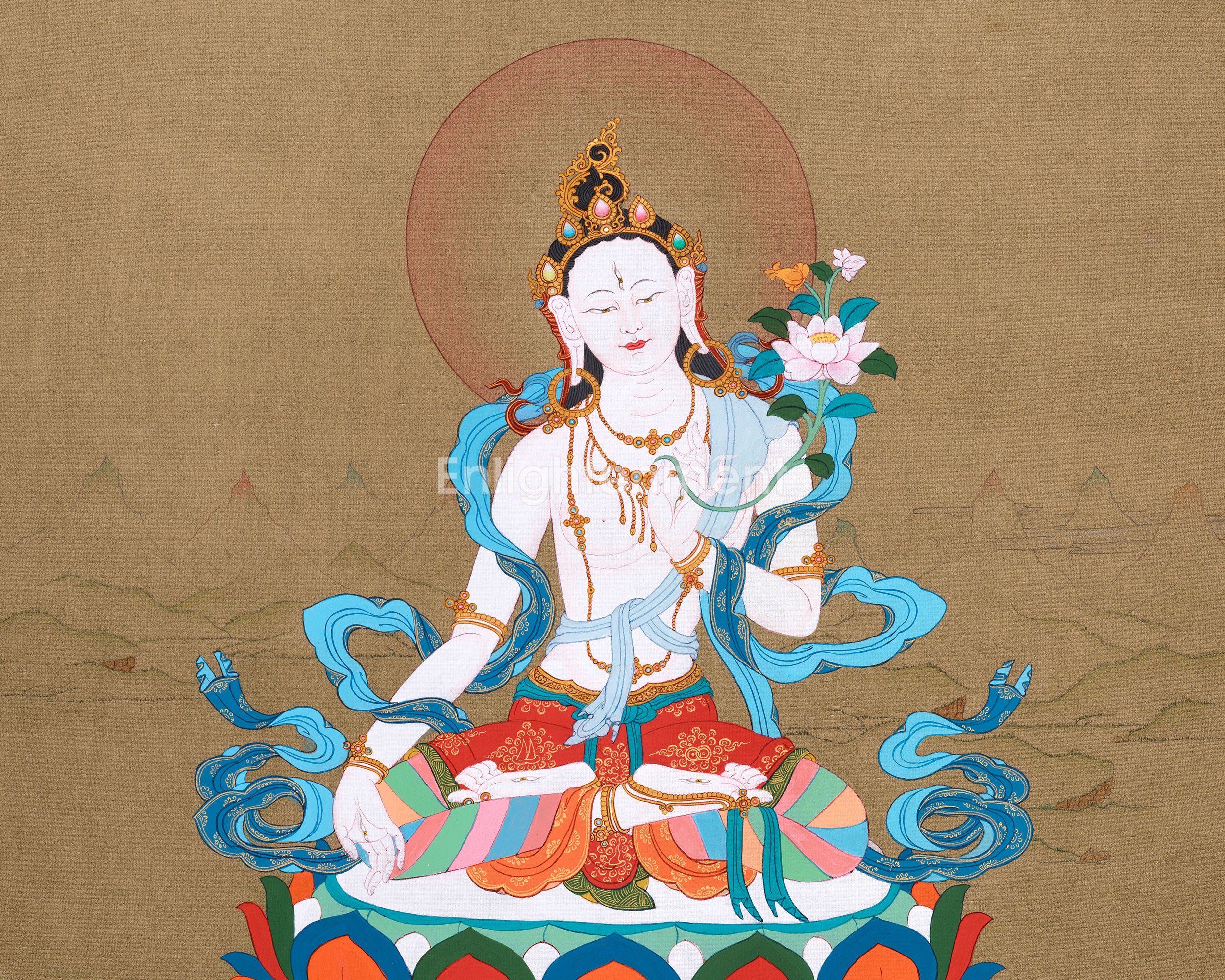 White Tara Goddess Thangka | Female Buddha | Compassion and Healing