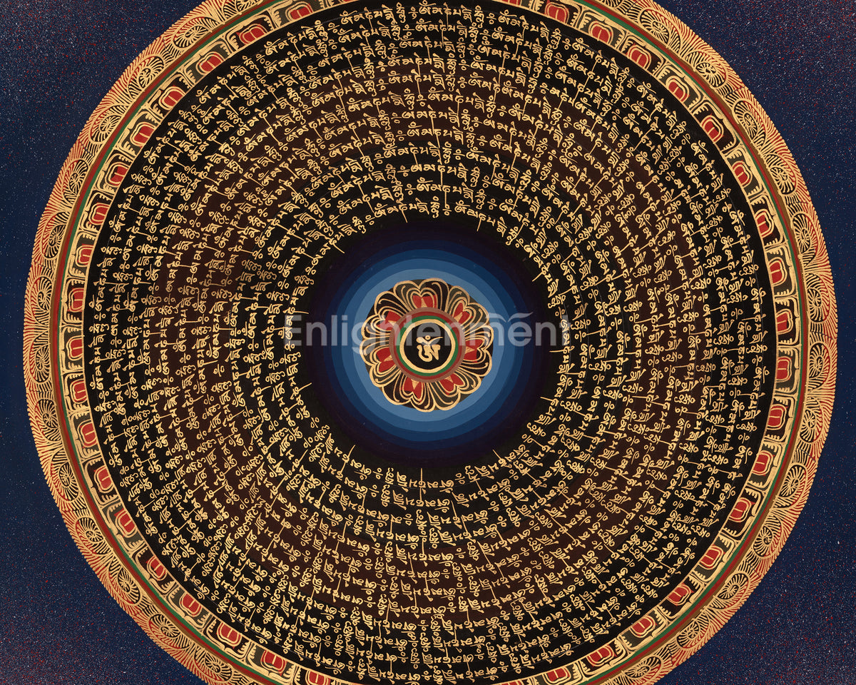 Mantra Mandala Tibetan Artwork | Sacred Tibetan Buddhist Thangka | Meditation Altar
