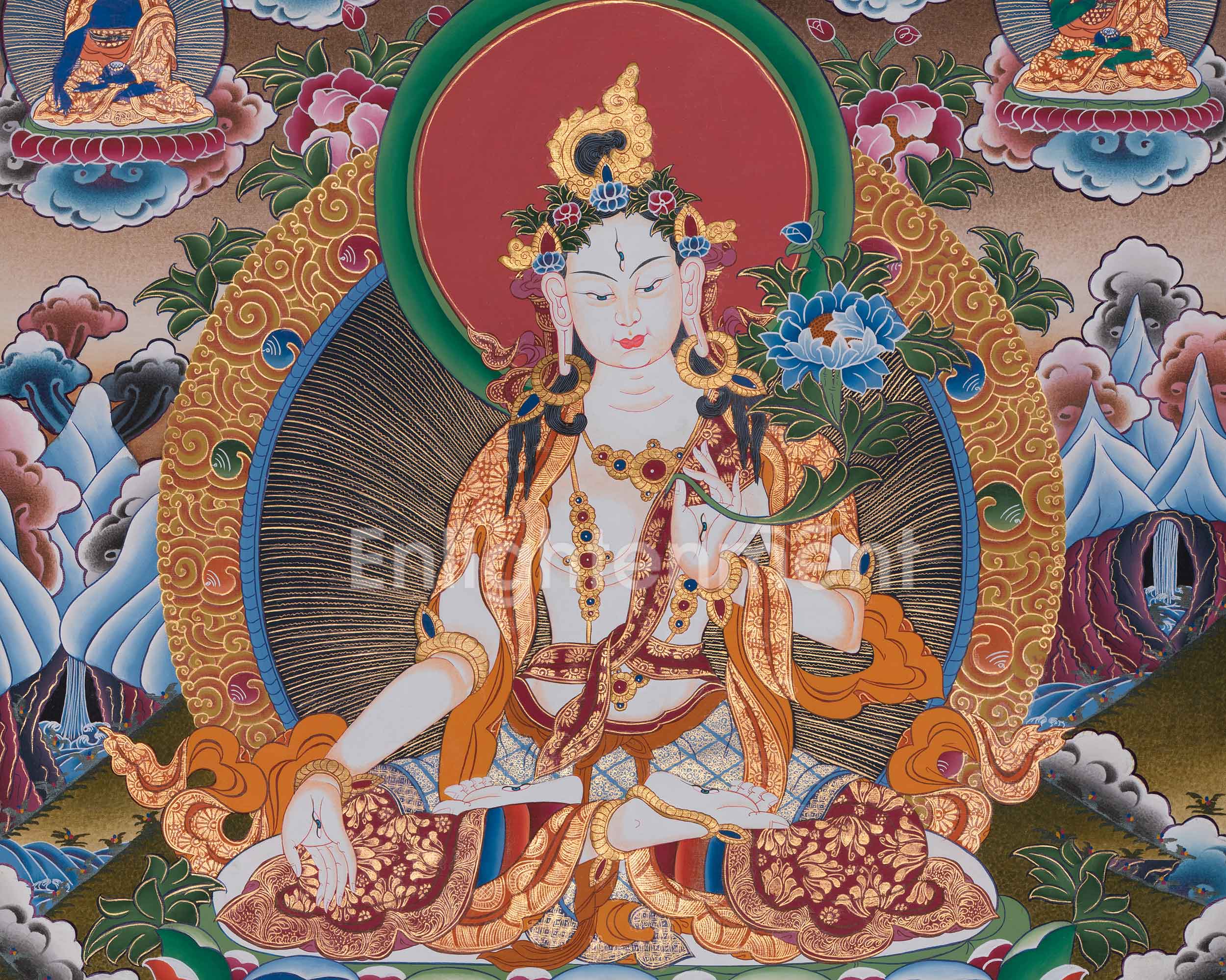 Hand-Painted Traditional White Tara Artwork | Goddess of Healing and Longevity