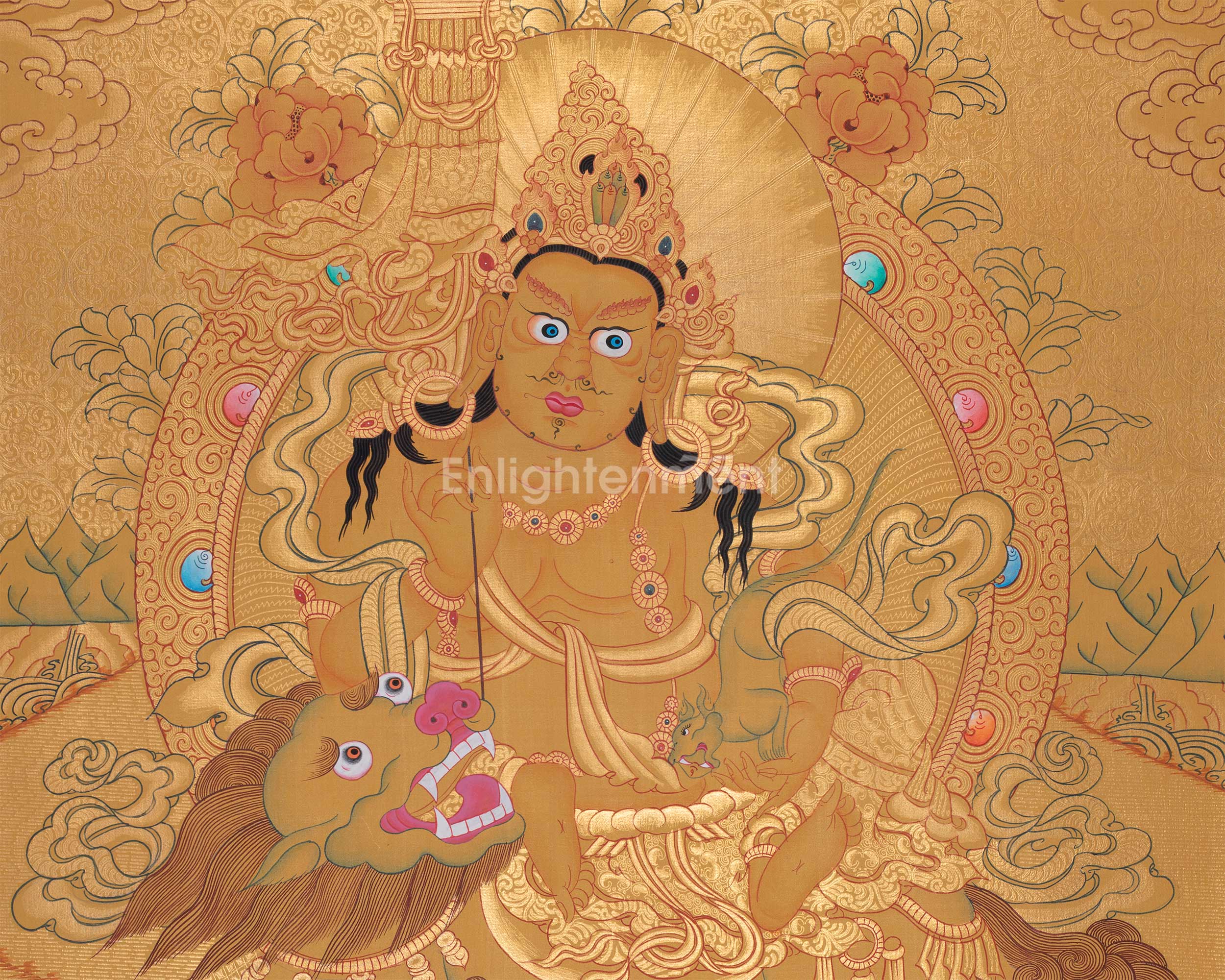 Gold Painted Namtose Thangka | Deity Of Wealth | Hand-Painted Buddhist Dharmapala |