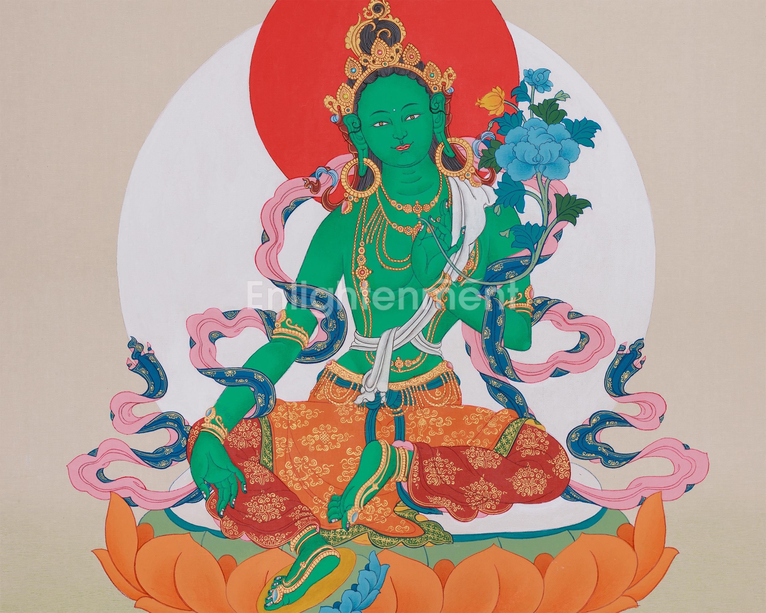 Green Tara Thangka Goddess of Compassion | Spiritual Wall Hanging