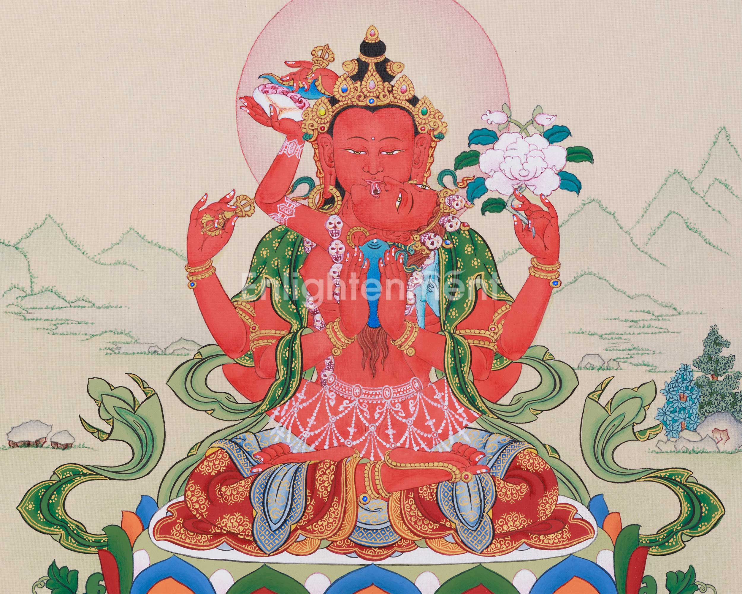 Red Chenrezig with Consort | Tantric Union of Compassion & Wisdom