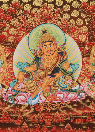 Buddhist Wealth Deities Manifestation | Gold Thangka of the Five Dzambhalas