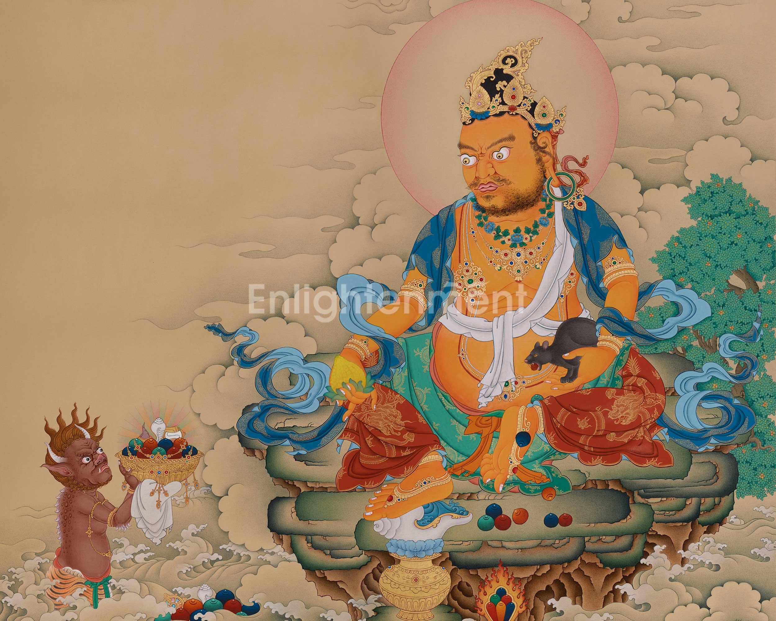 Vajrayana Abundance Deity Dzambhala Thangka | Tibetan Ratnasambhava Art