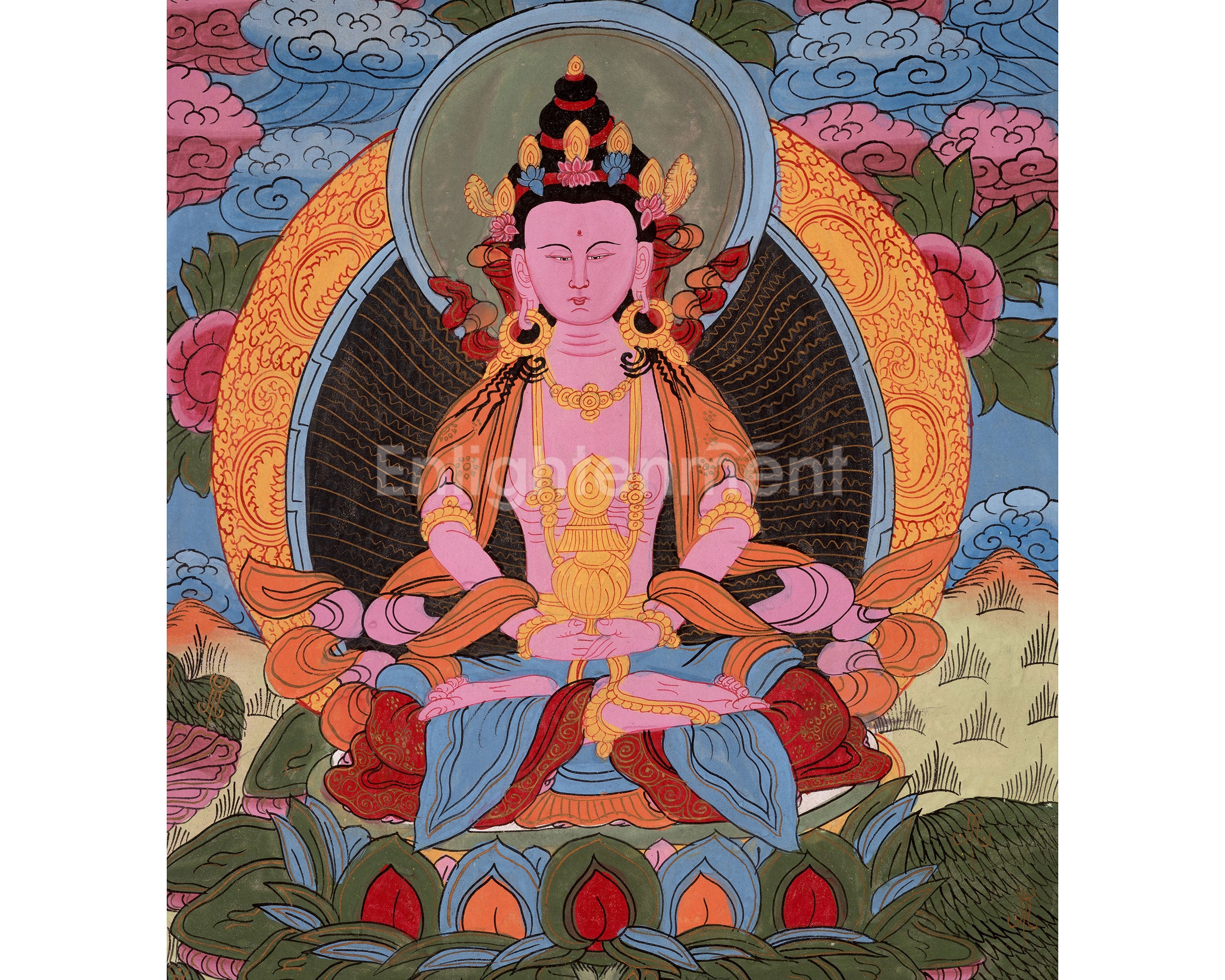 Vintage Amitayus Buddha Thangka | Tibetan Longevity Deity Artwork