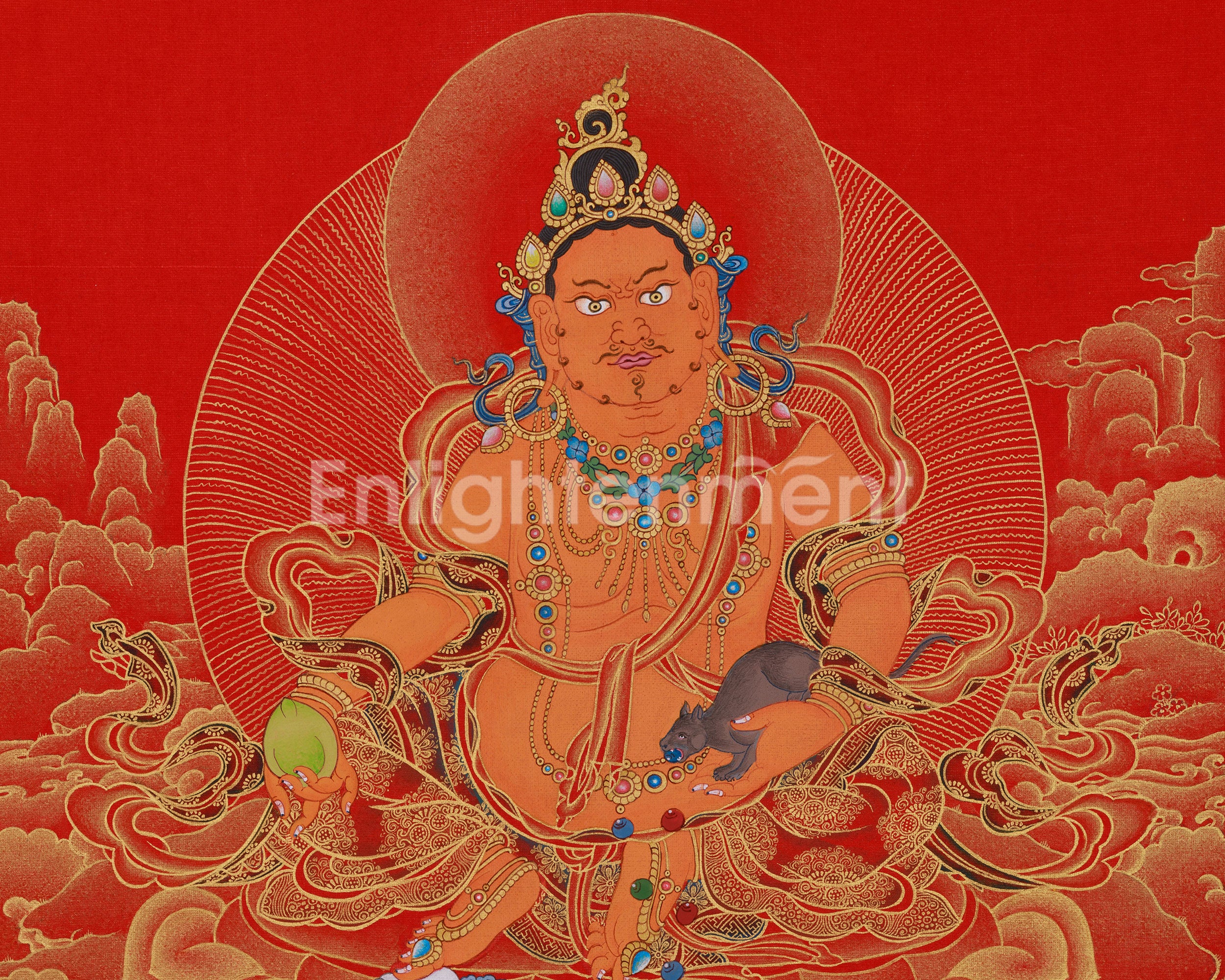 God of Abundance, Dzambhala Thangka, Tibetan Buddhist Wealth Deity, Wall Art