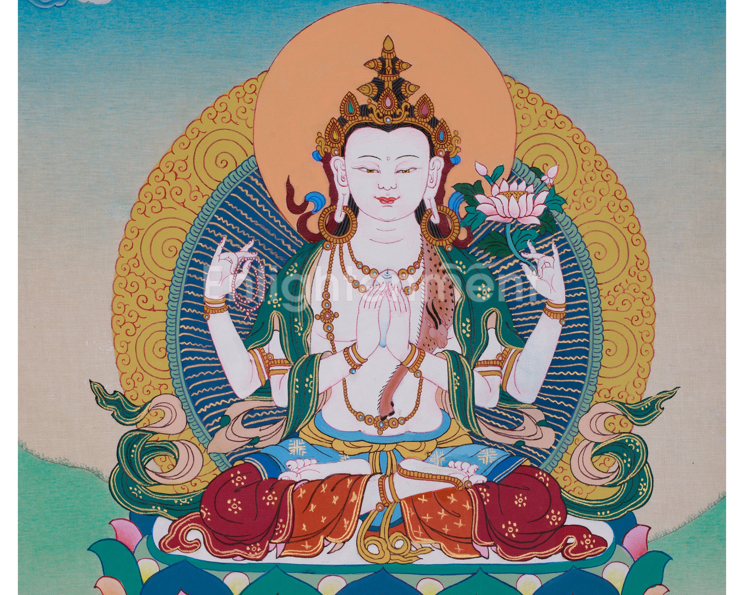 The Embodiment of Compassion, Chenrezig Thangka | Four Armed Avalokiteshvara