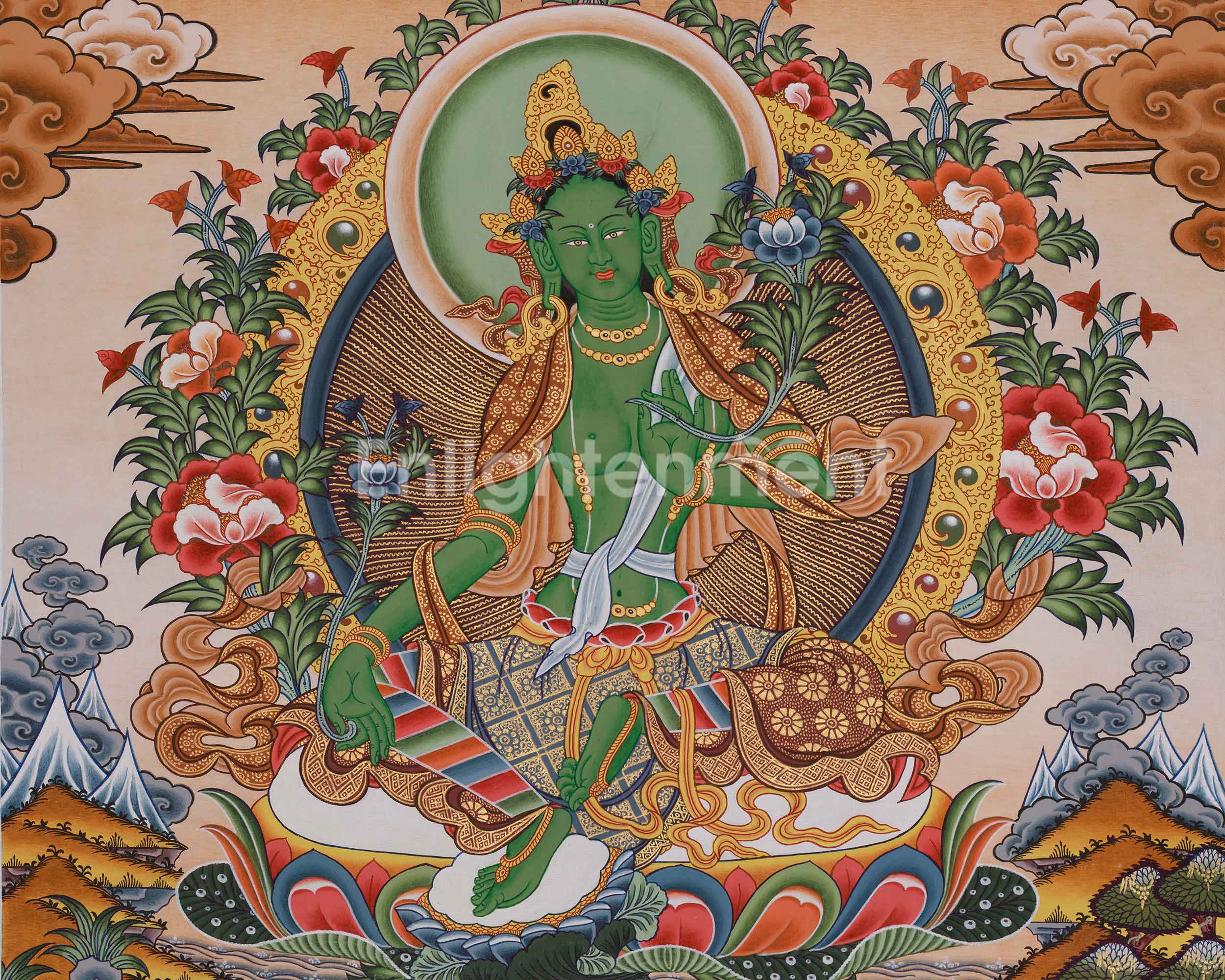 Tibetan Deity Shyama Tara Thangka | Green Tara Female Deity