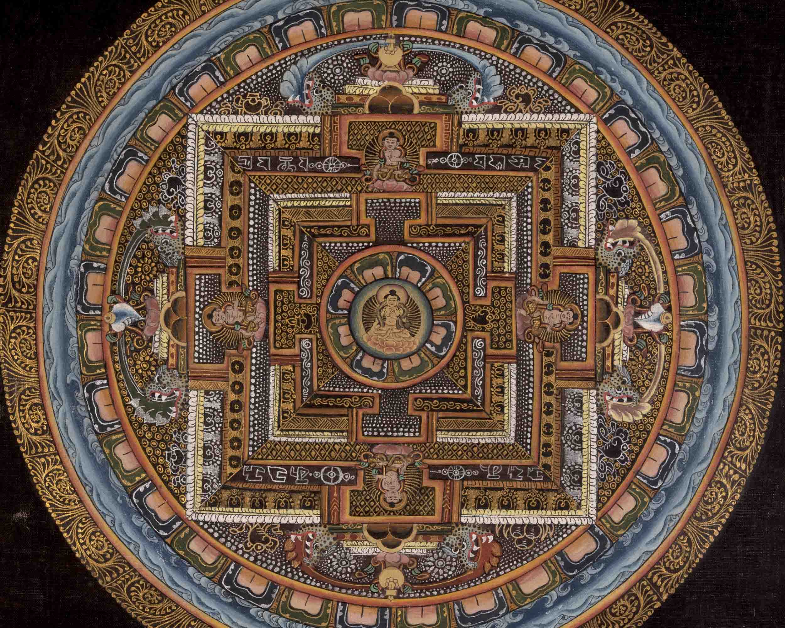 Vintage Buddha Mandala with Mantra | Buddhist Tibetan Art
