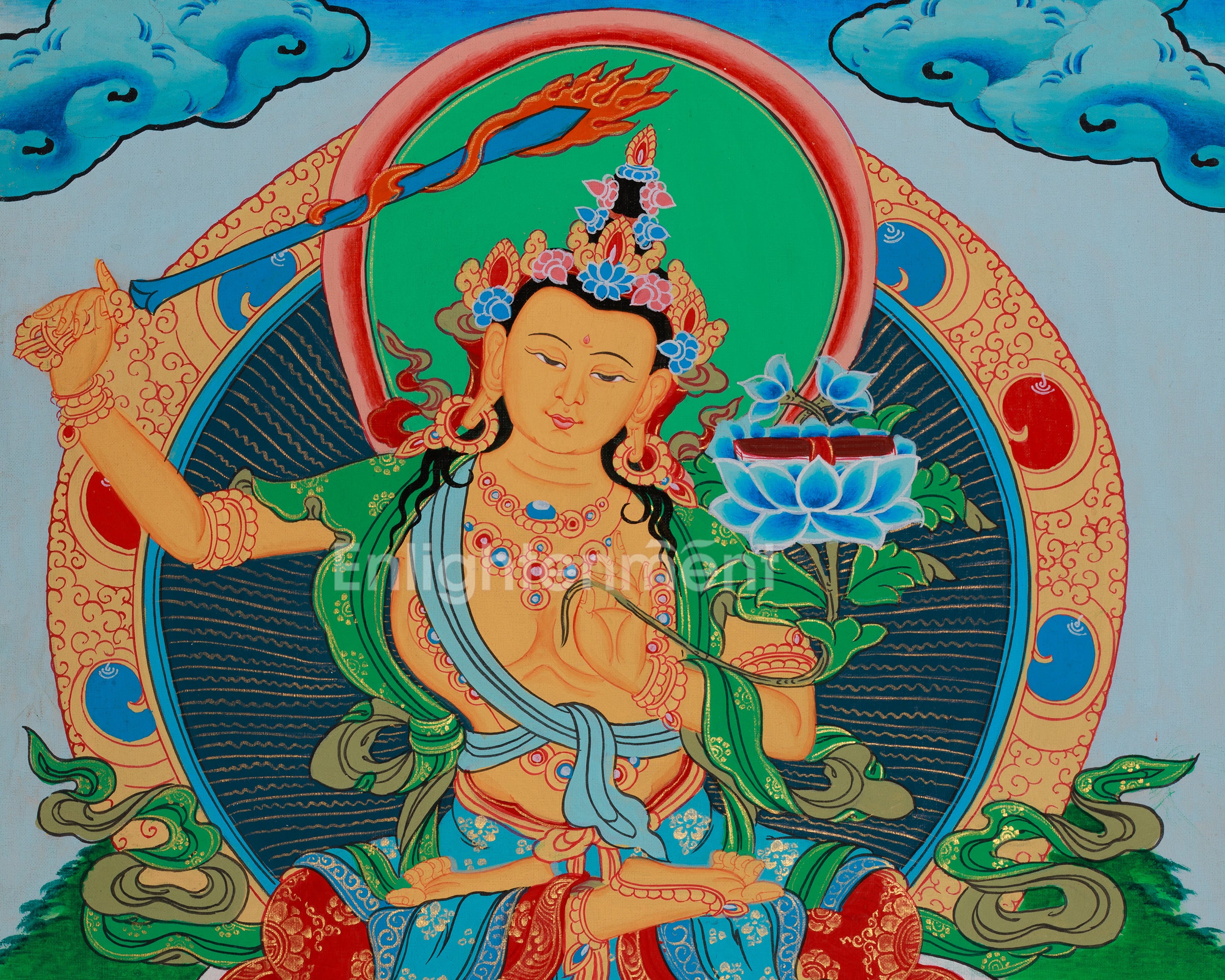 Hand-Painted Wisdom Deity Manjushri Painting | Knowledge and Enlightenment