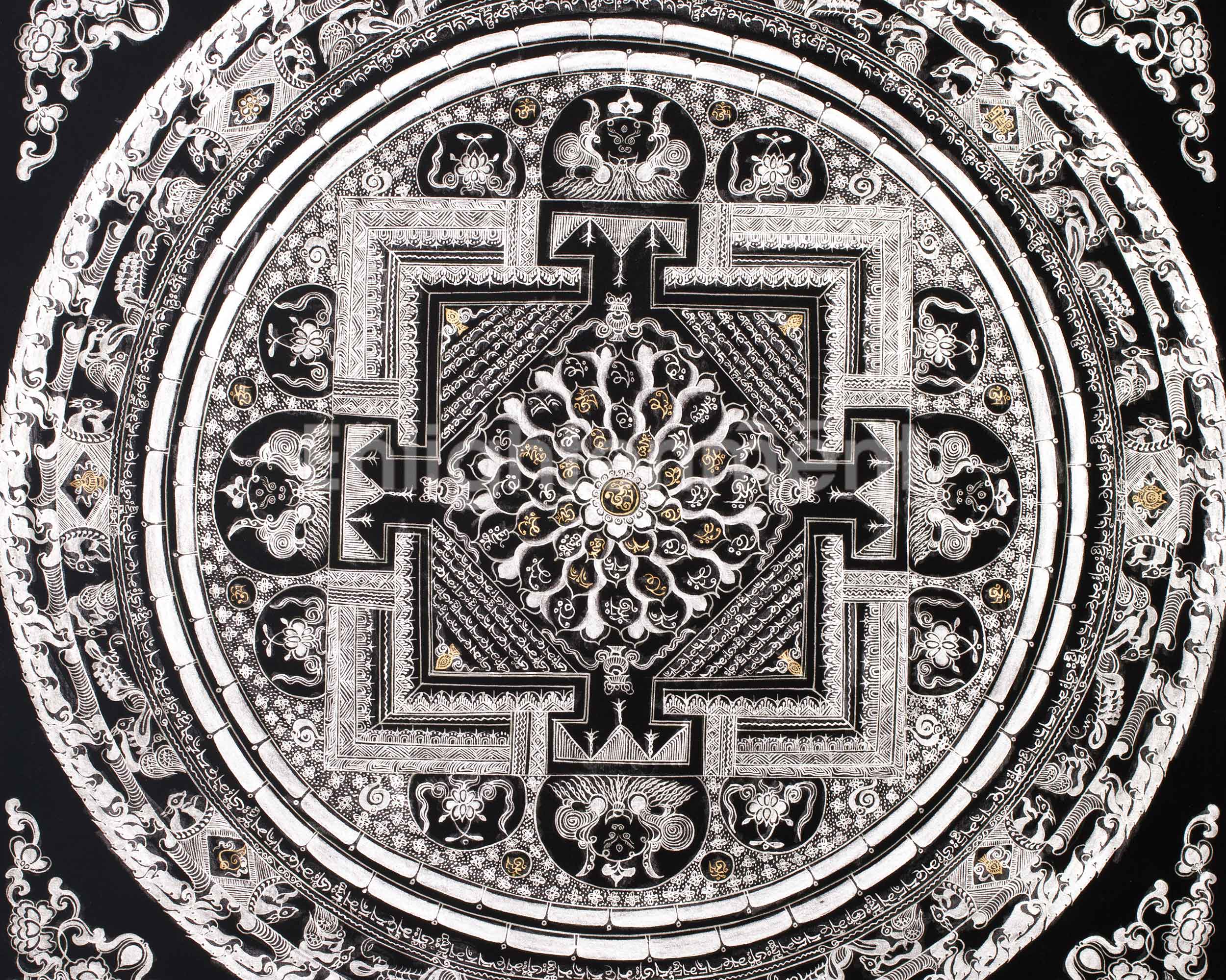 Silver Mantra Mandala Painting | Hand-Painted Mandala for Meditation