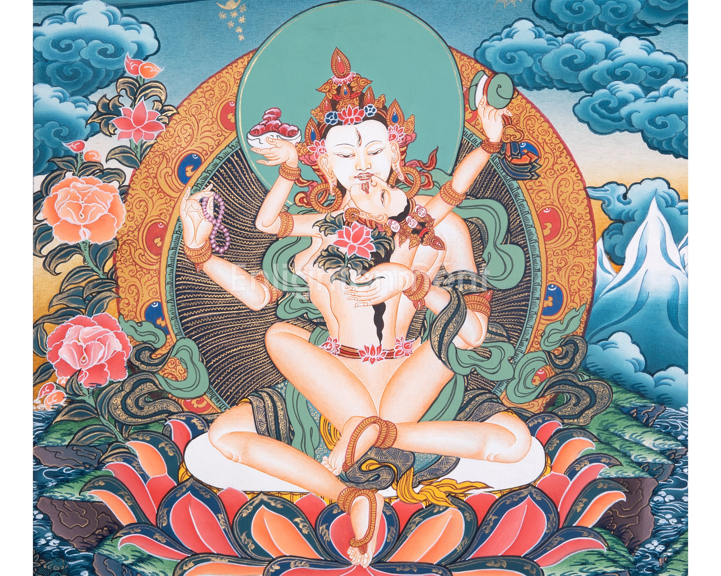 Avalokiteshvara Thangka Painting | Hanging Art For Office , Bedroom , Temple , Monastery or Farmhouse