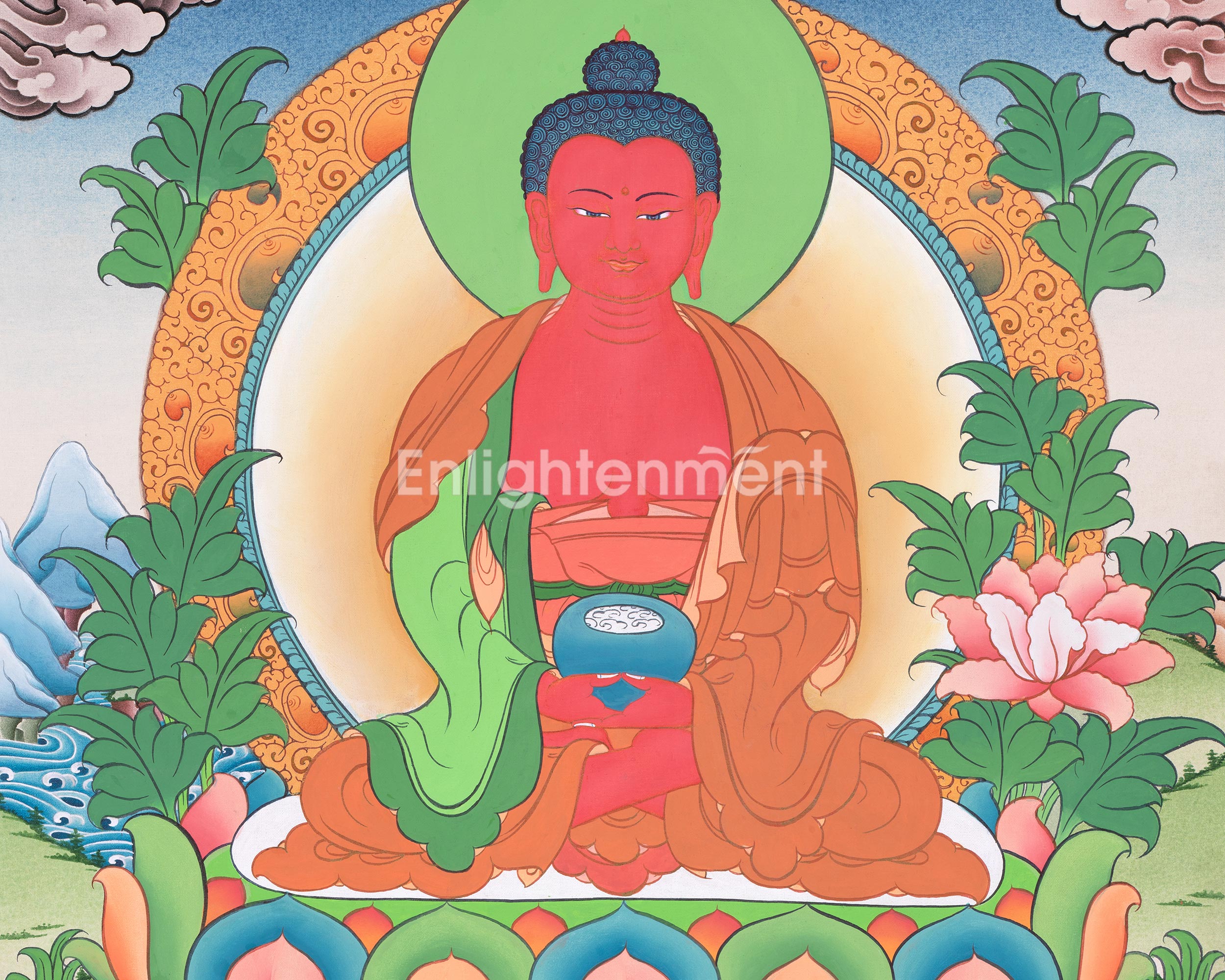 Amitabha Tathagata Hand Painted Artwork | Thangka Of Boundless Compassion | Buddha of Infinite Light