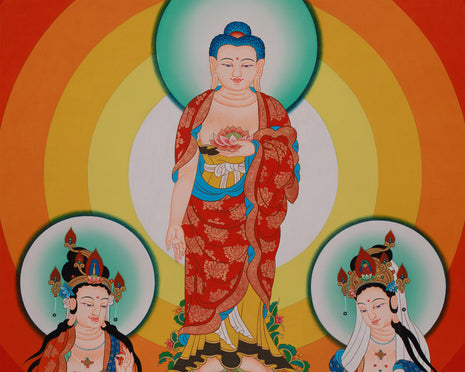 Divine Standing Buddha Thangka | Embodying Peace and Spiritual Wisdom