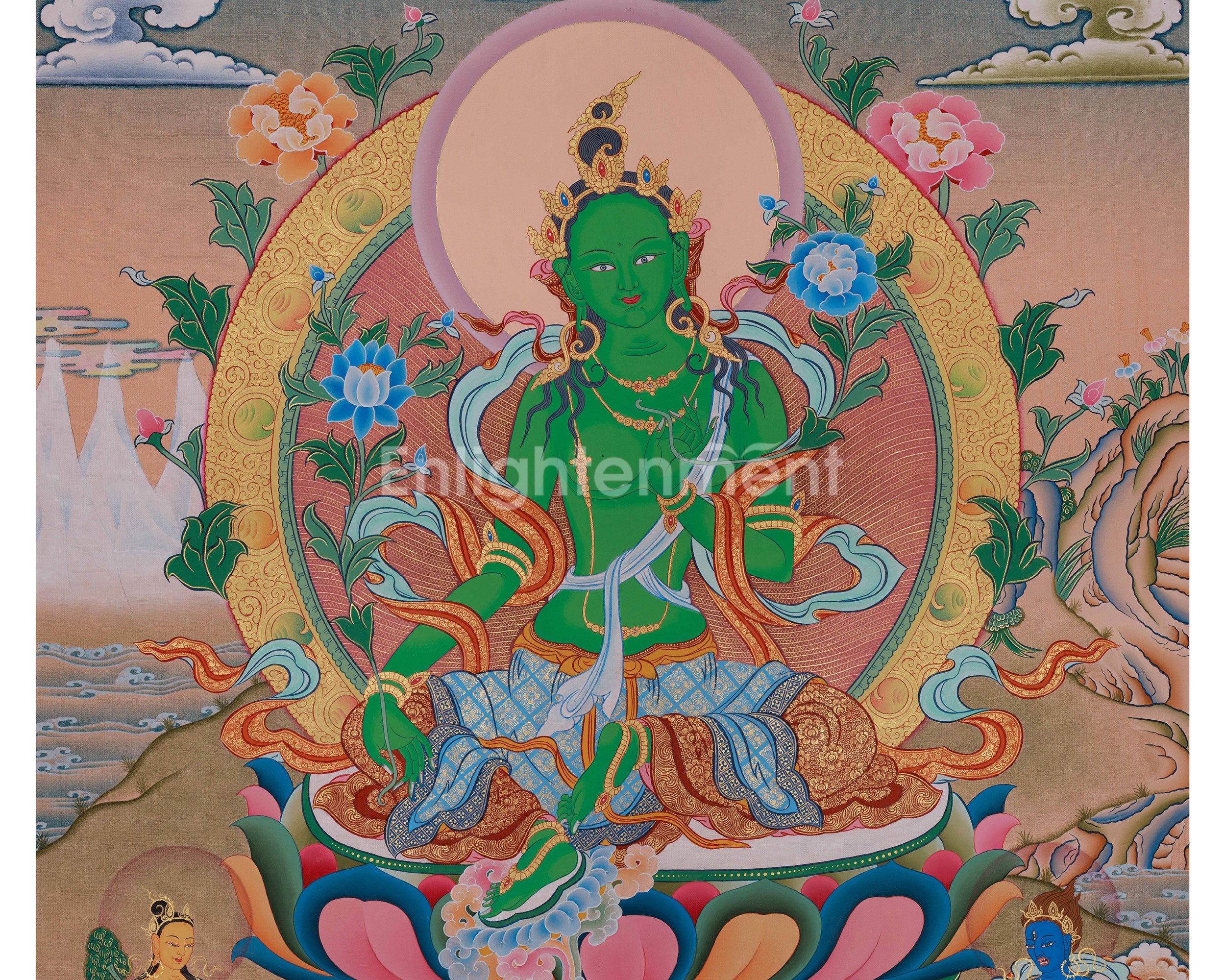 Green Tara Healing and Protection Art | Mother of All Buddhas | Wall Hanging