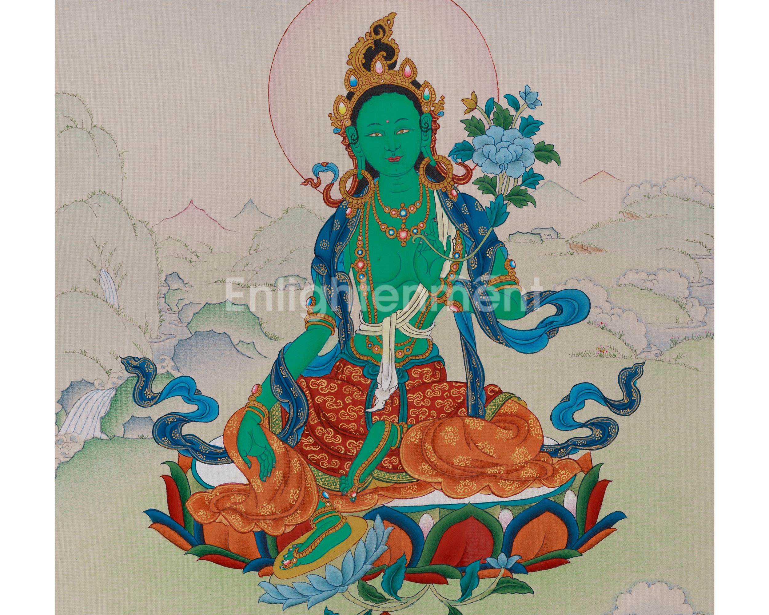 Mother of Liberation Green Tara Thangka | Himalayan Sacred Buddhist Artwork
