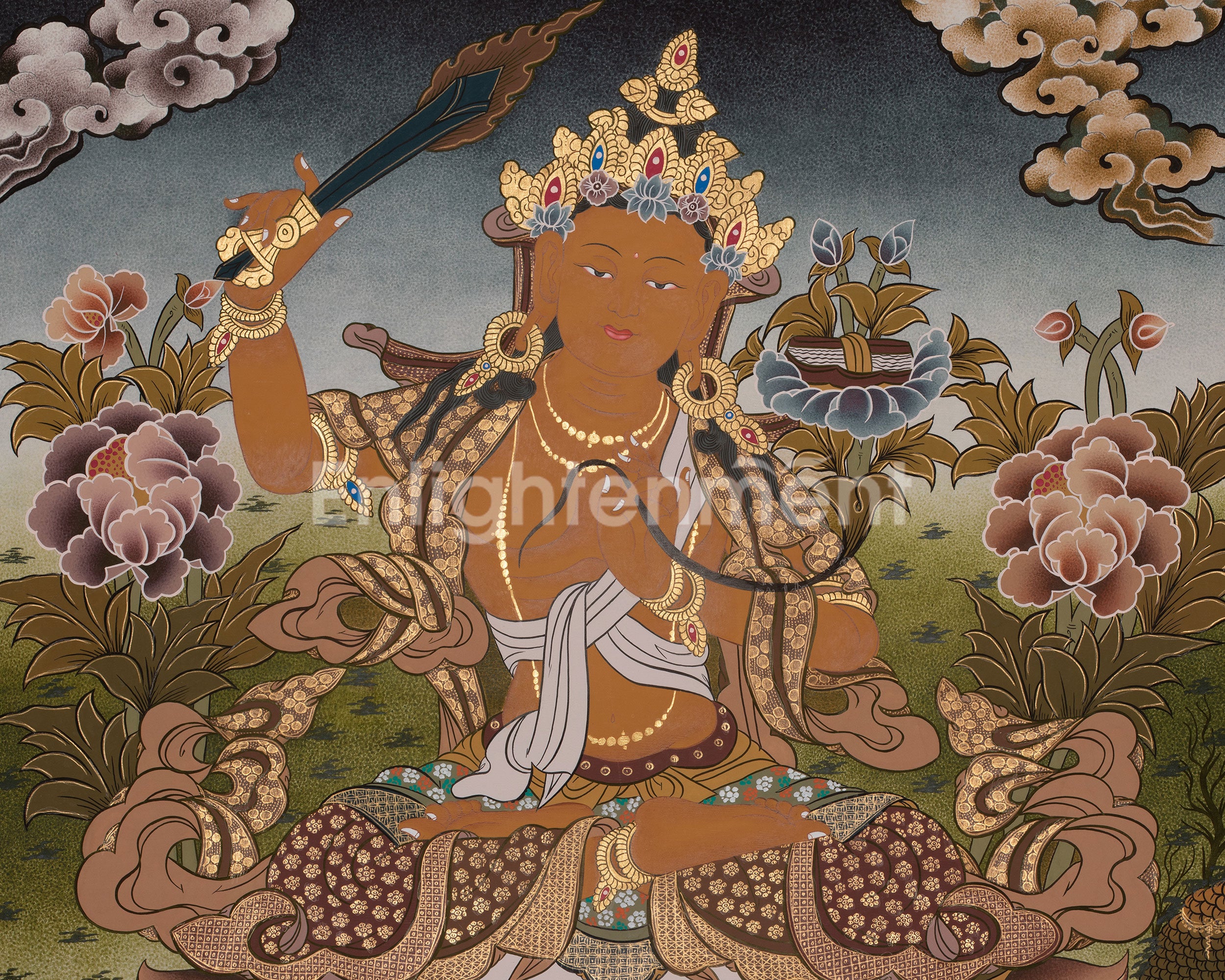 Arya Bodhisattva Manjushri Thangka | Canvas Painting For Wall Hanging