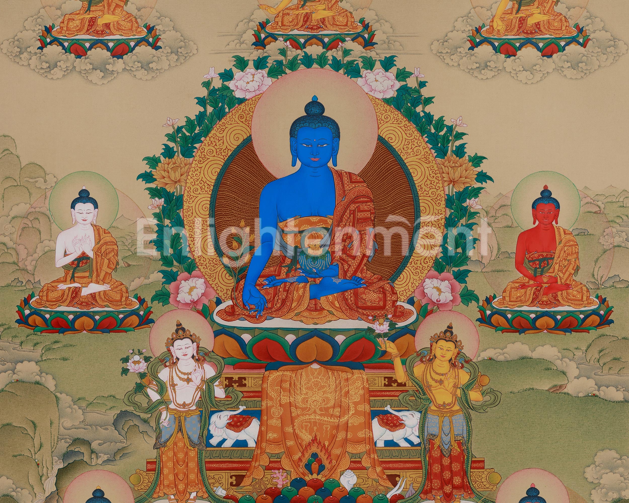 Authentic Asta Medicine Buddha Thangka | Healing Deity | Bhaisajyaguru Art