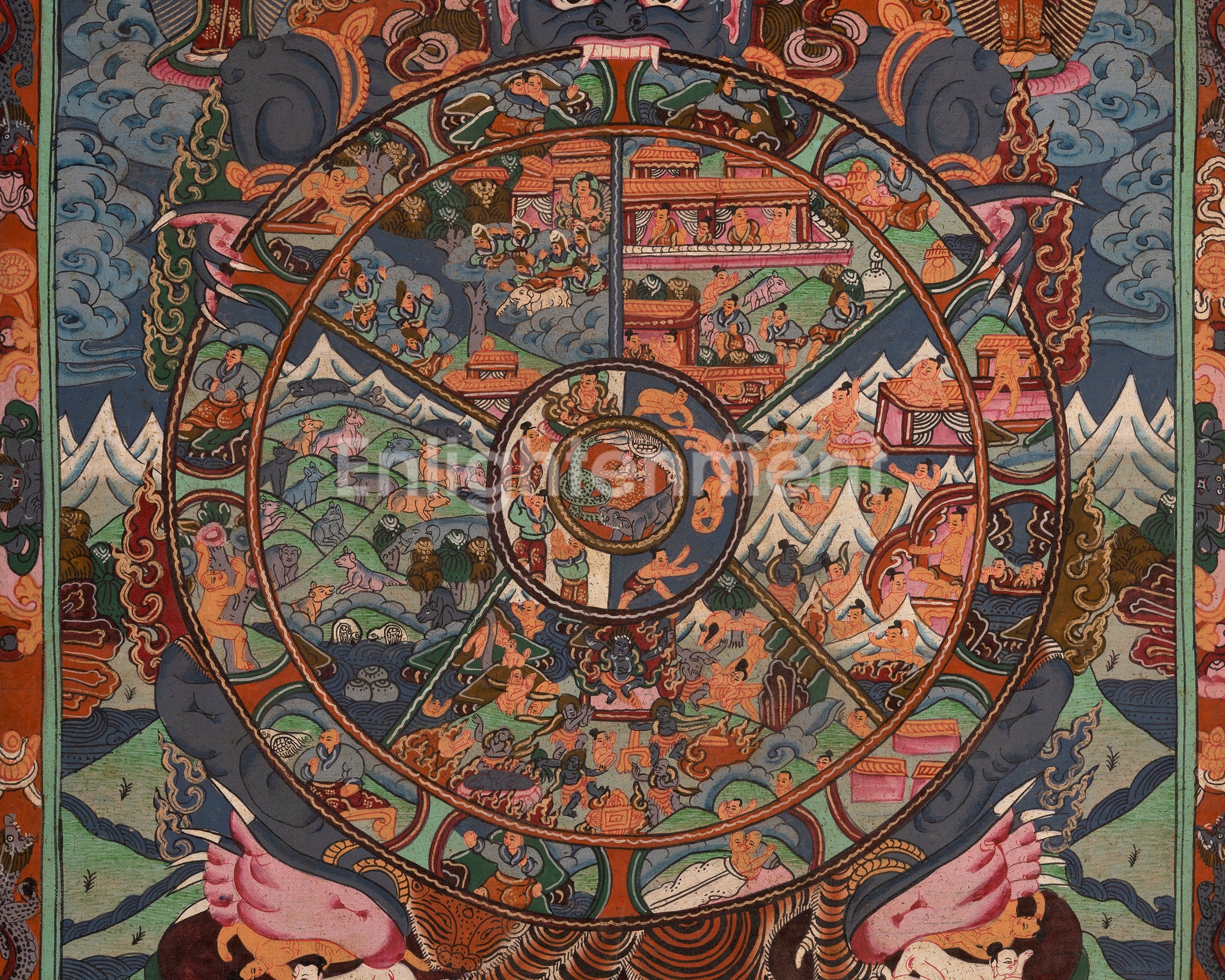 Wheel of Life Thangka | Oil Varnished Painting | Wall Decors