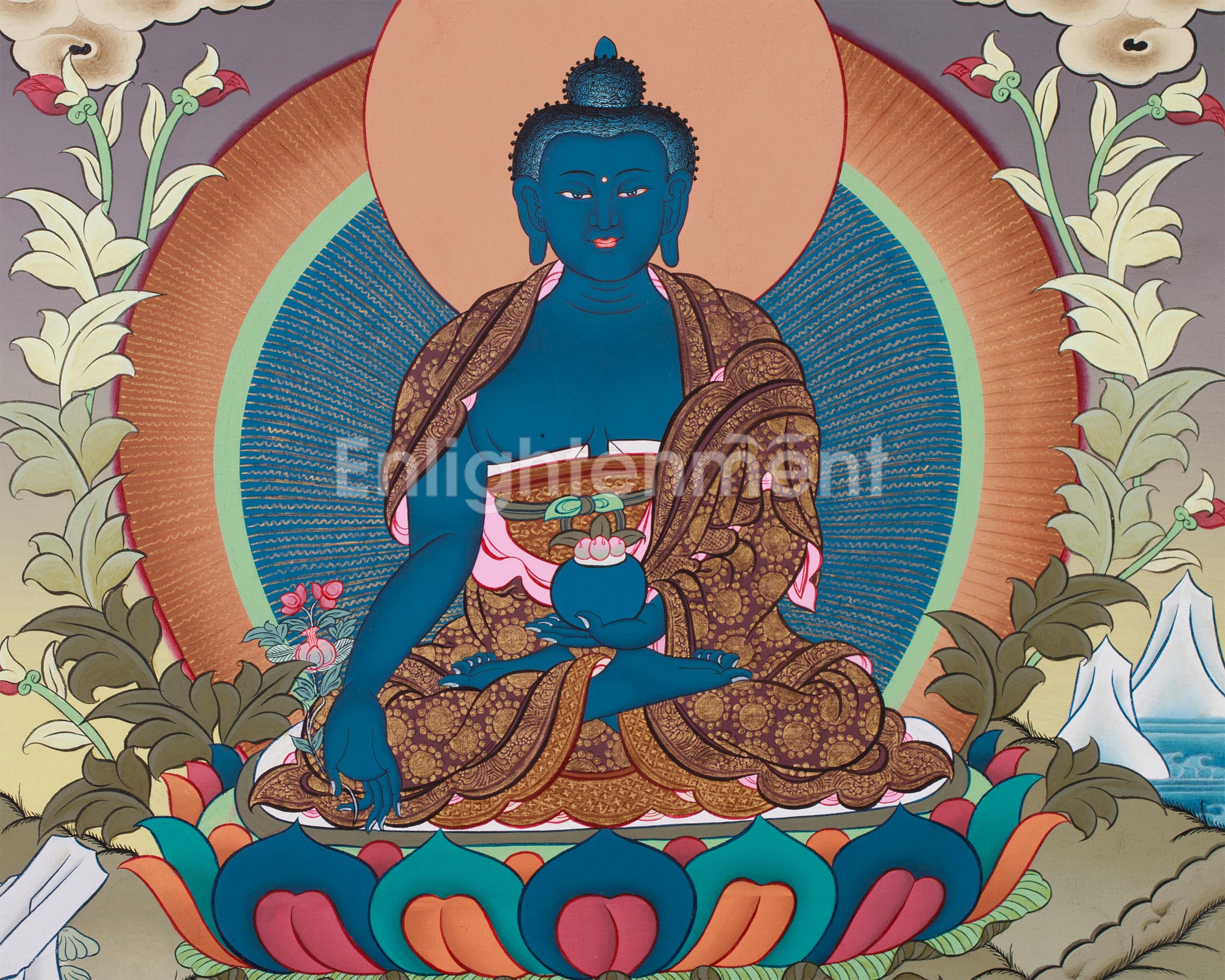 Hand-Painted Thangka of Blue Buddha, Bhaisajyaguru | Tibetan Healing Buddha