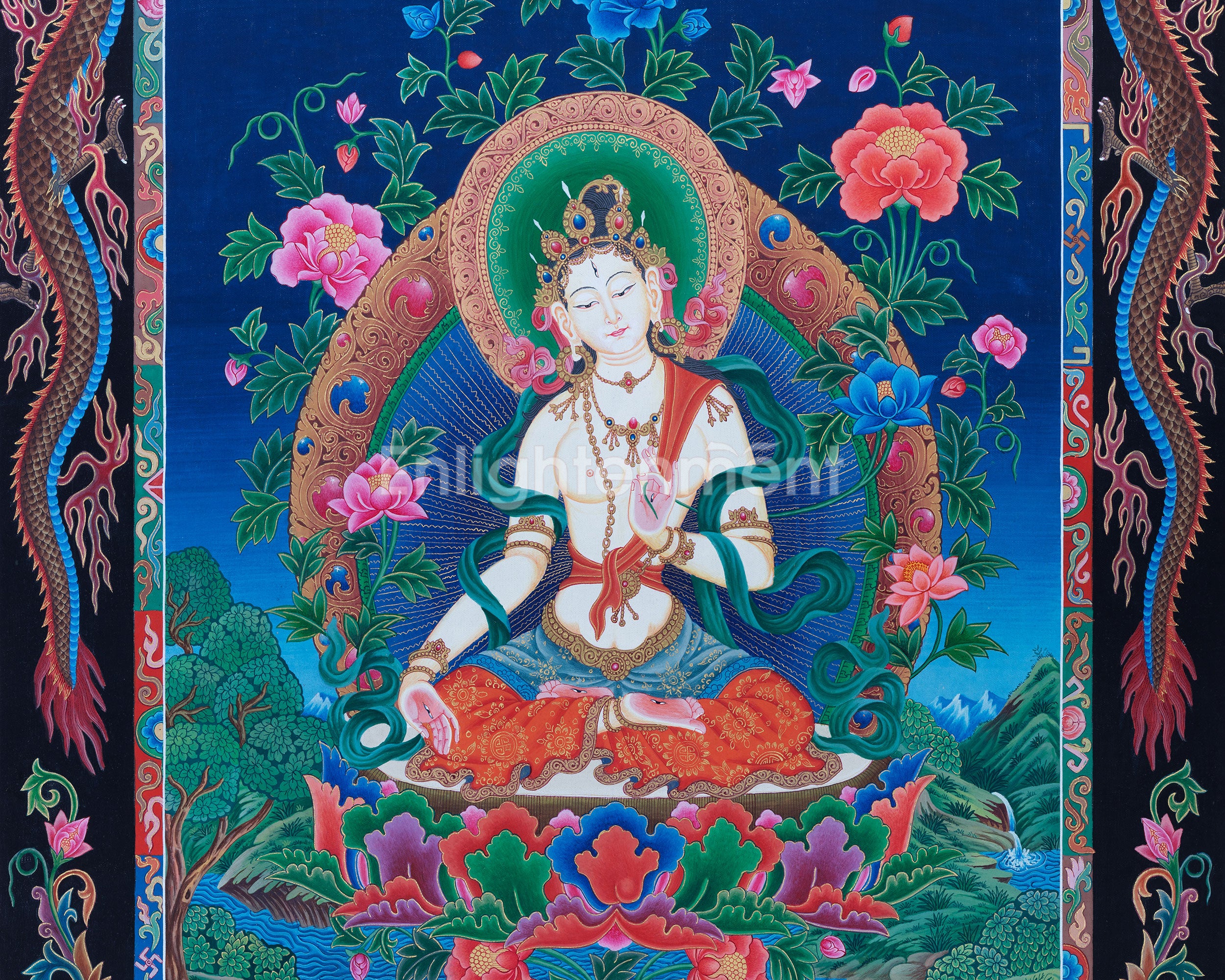 Thangka Painting Of White Tara | Newari Thangka of Tara