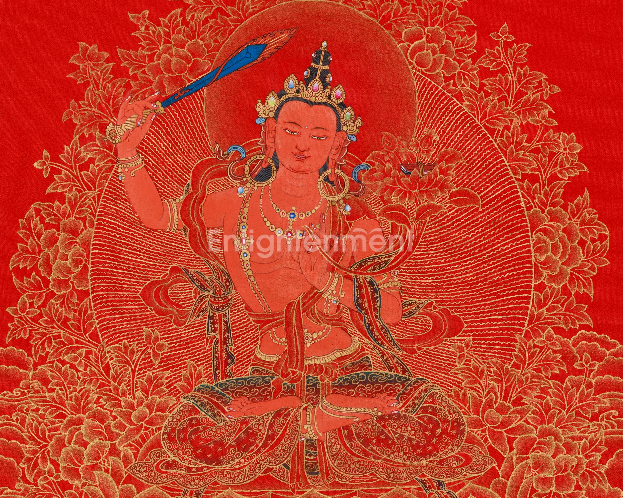 Divine Thangka of Manjushri | Buddhist Wisdom Deity | Wall Hanging