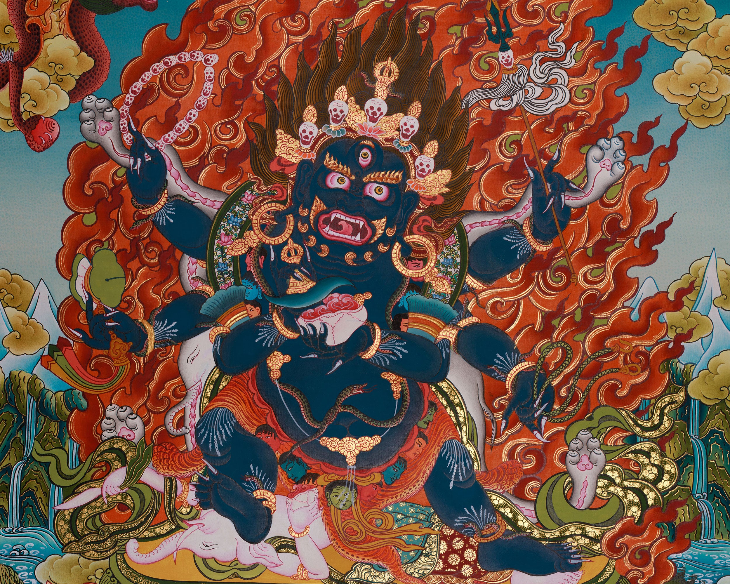 Fierce Six Armed Mahakala | Buddhist Protector Deity Thangka