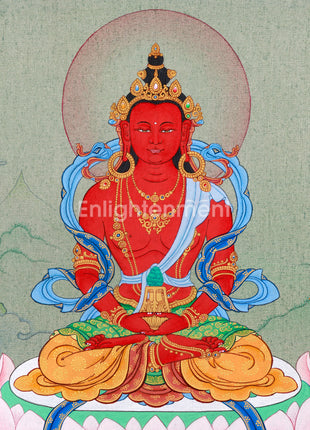 Amitayus Buddha of Infinite Light | Small Thangka Art for Meditation