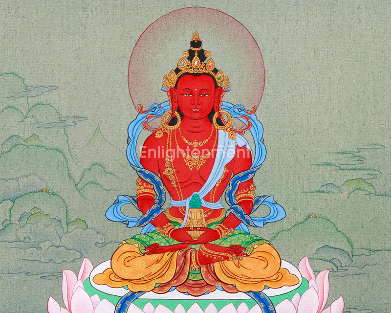 Amitayus Buddha of Infinite Light | Small Thangka Art for Meditation