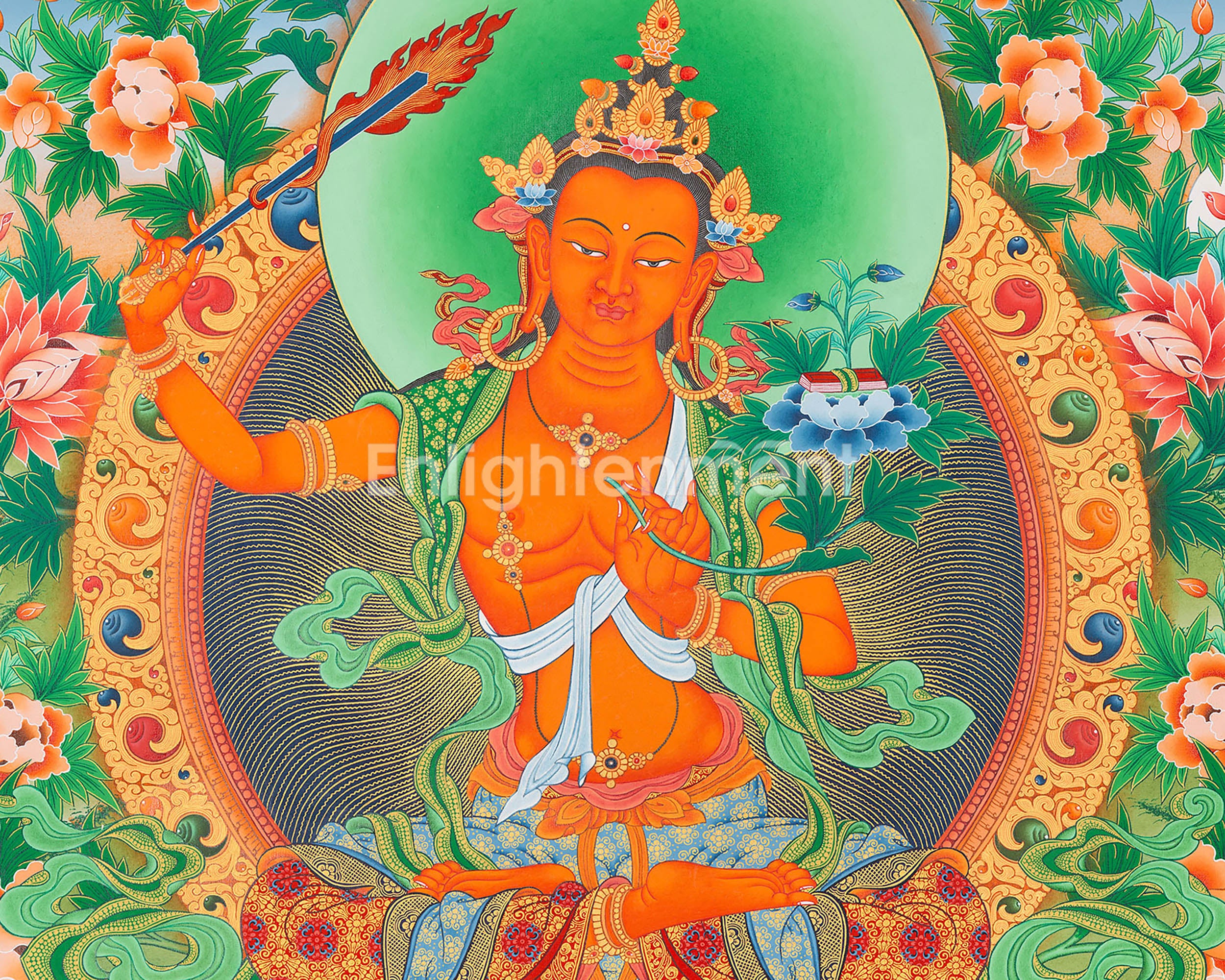 Exclusive Manjushri, Wisdom Buddha | Elegant Halo with 24K Gold