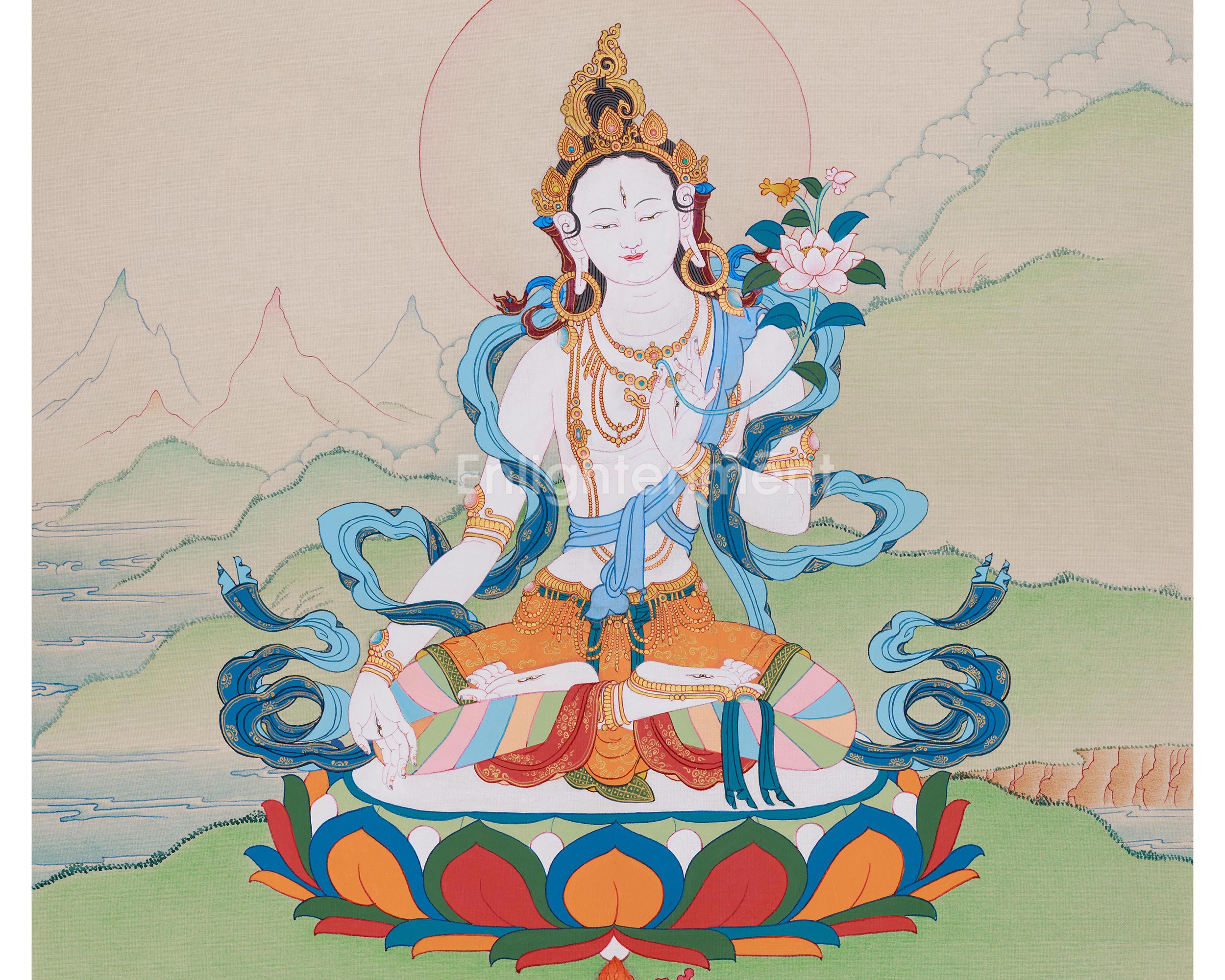Seven-Eyed Sita Tara Thangka | A Spiritual Artwork of the Goddess White Tara