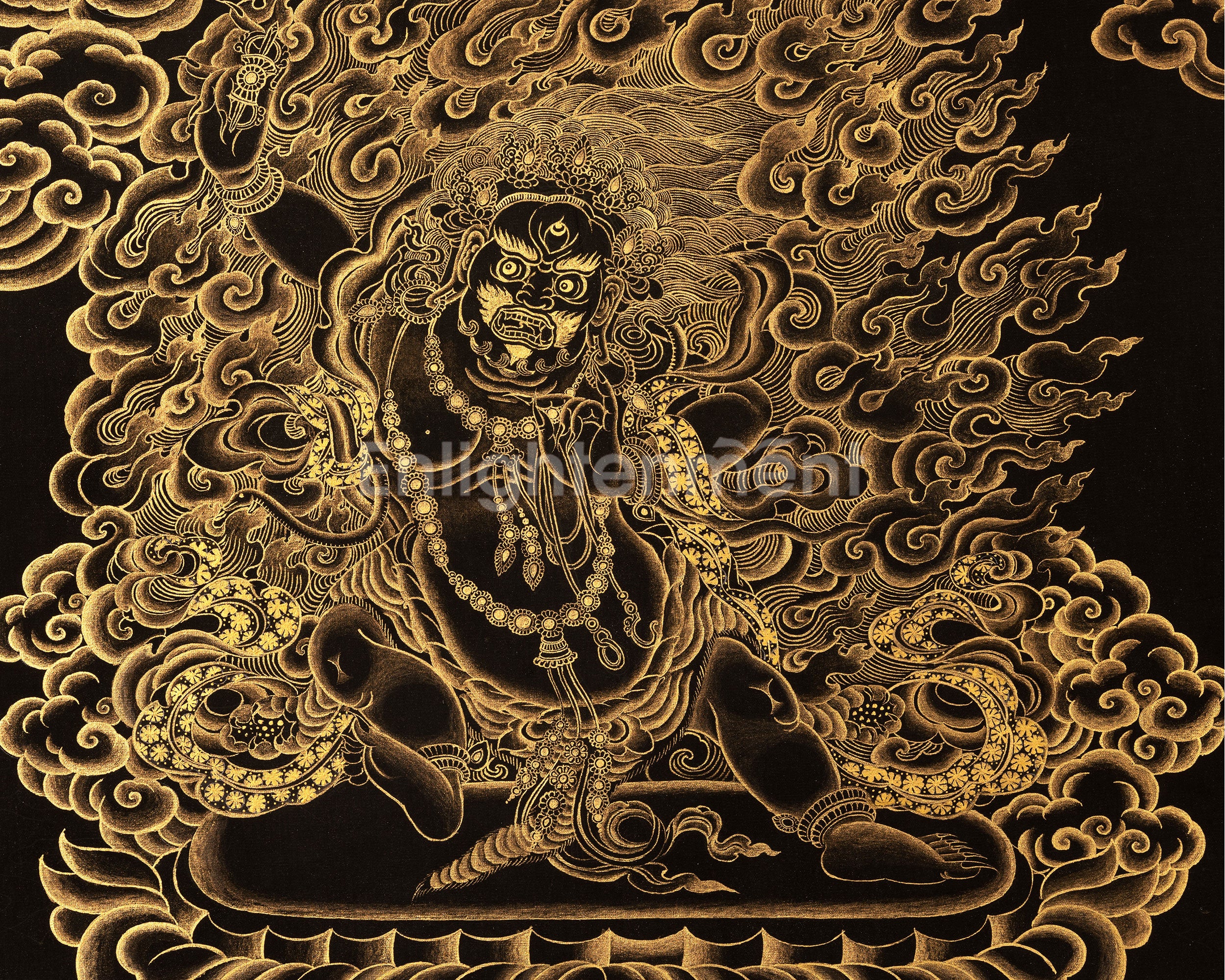 Black and Gold Fierce Vajrapani Thangka | Protector of the Dharma