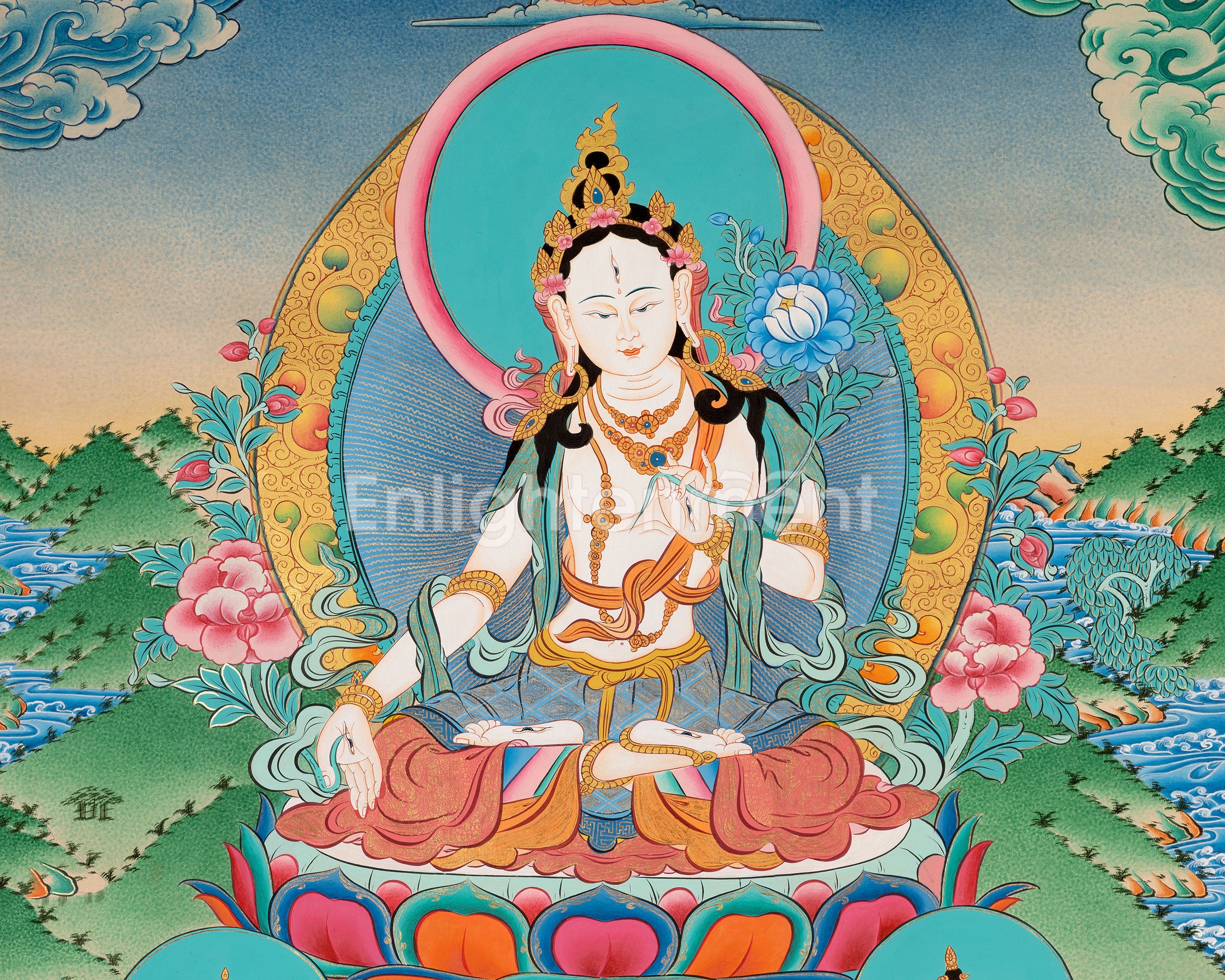 White Tara Thangka Painting | Religious Buddhist Art | Wall Decors