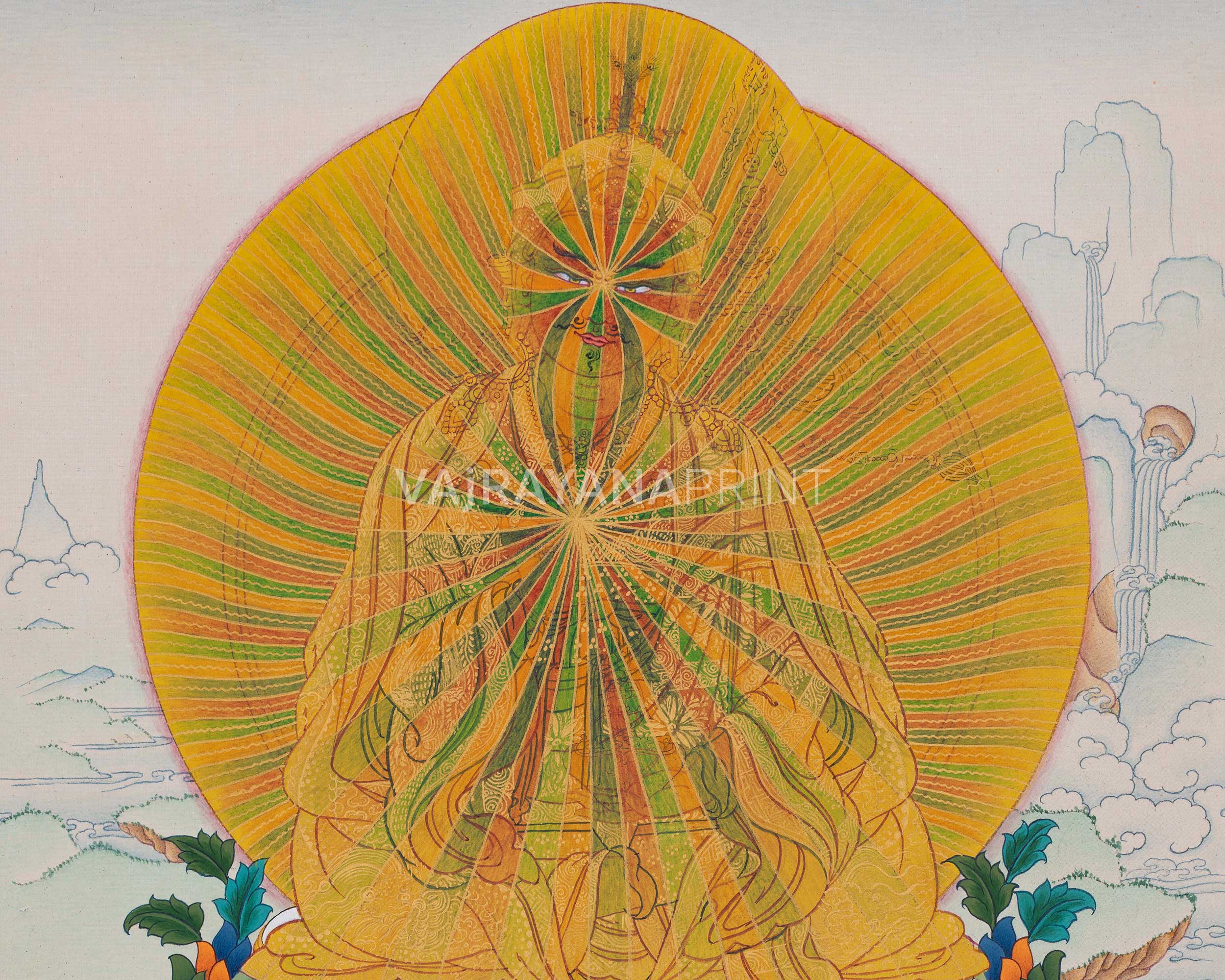 Guru Padmasambhava In Rainbow Body Form | Guru Rinpoche Thangka Print