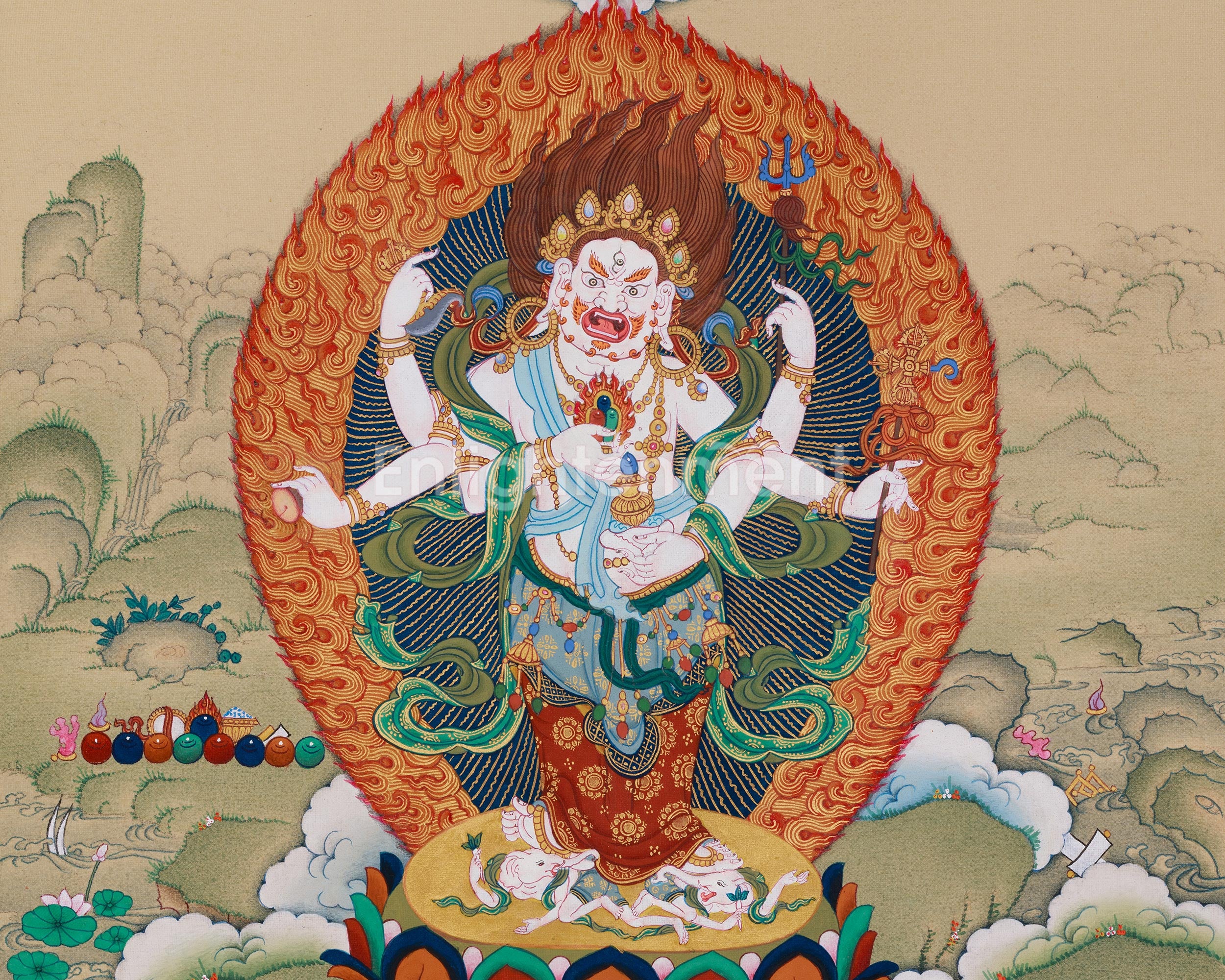 Sacred Buddhist Deity White Mahakala | Thangka of the Prosperity Guardian