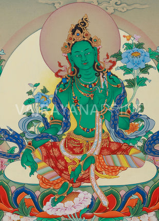 Jetsun Drolma (Green Tara) Thangka Print | High-Quality Giclée Canvas Art