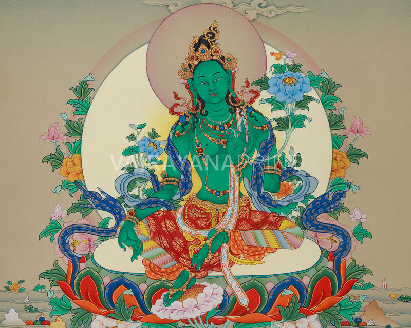 Jetsun Drolma (Green Tara) Thangka Print | High-Quality Giclée Canvas Art