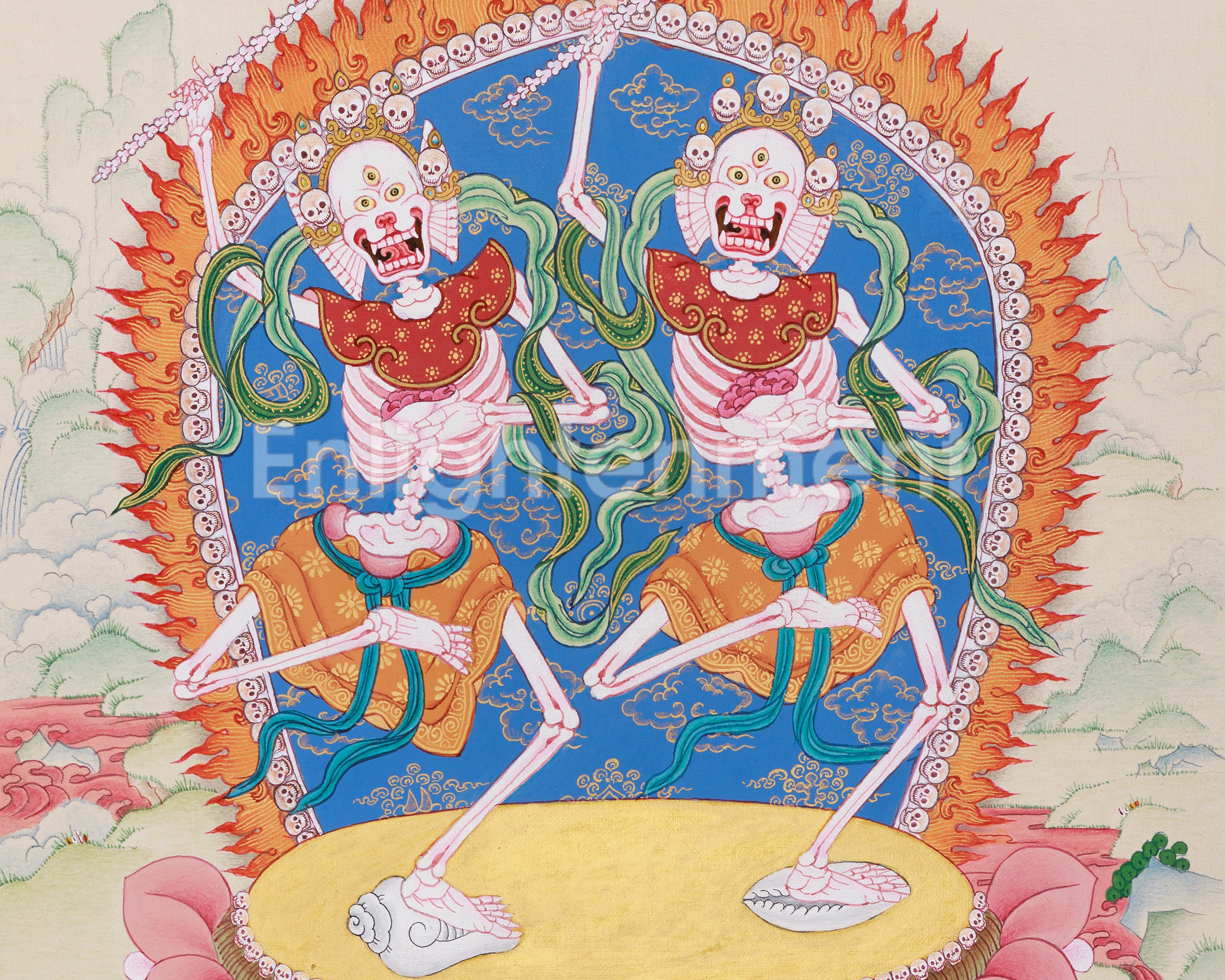 Original Chitipati Thangka | The Dancing Skeletons | Tibetan Buddhism