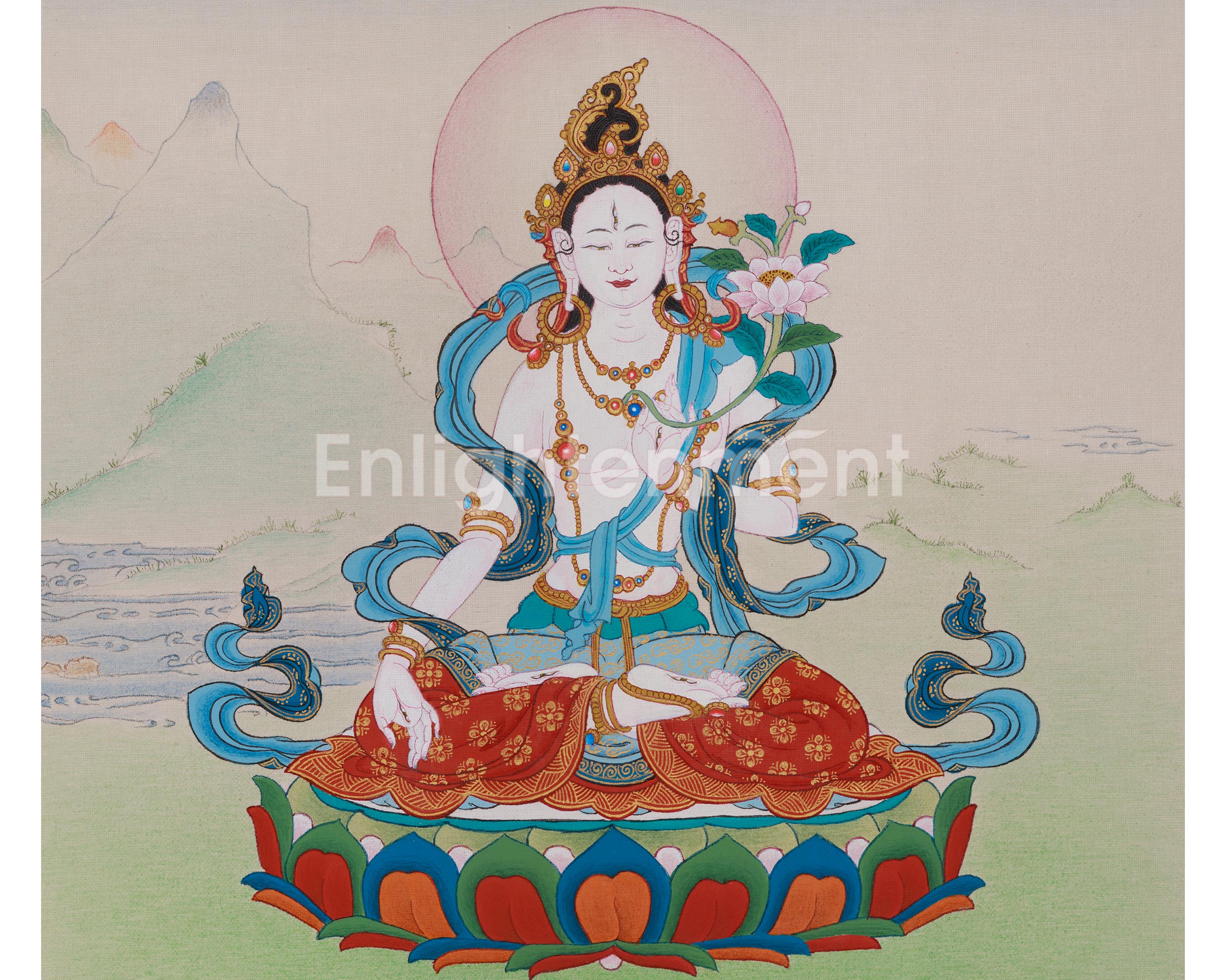 Revered Female Buddha White Tara Thangka | Healing and Longevity Deity