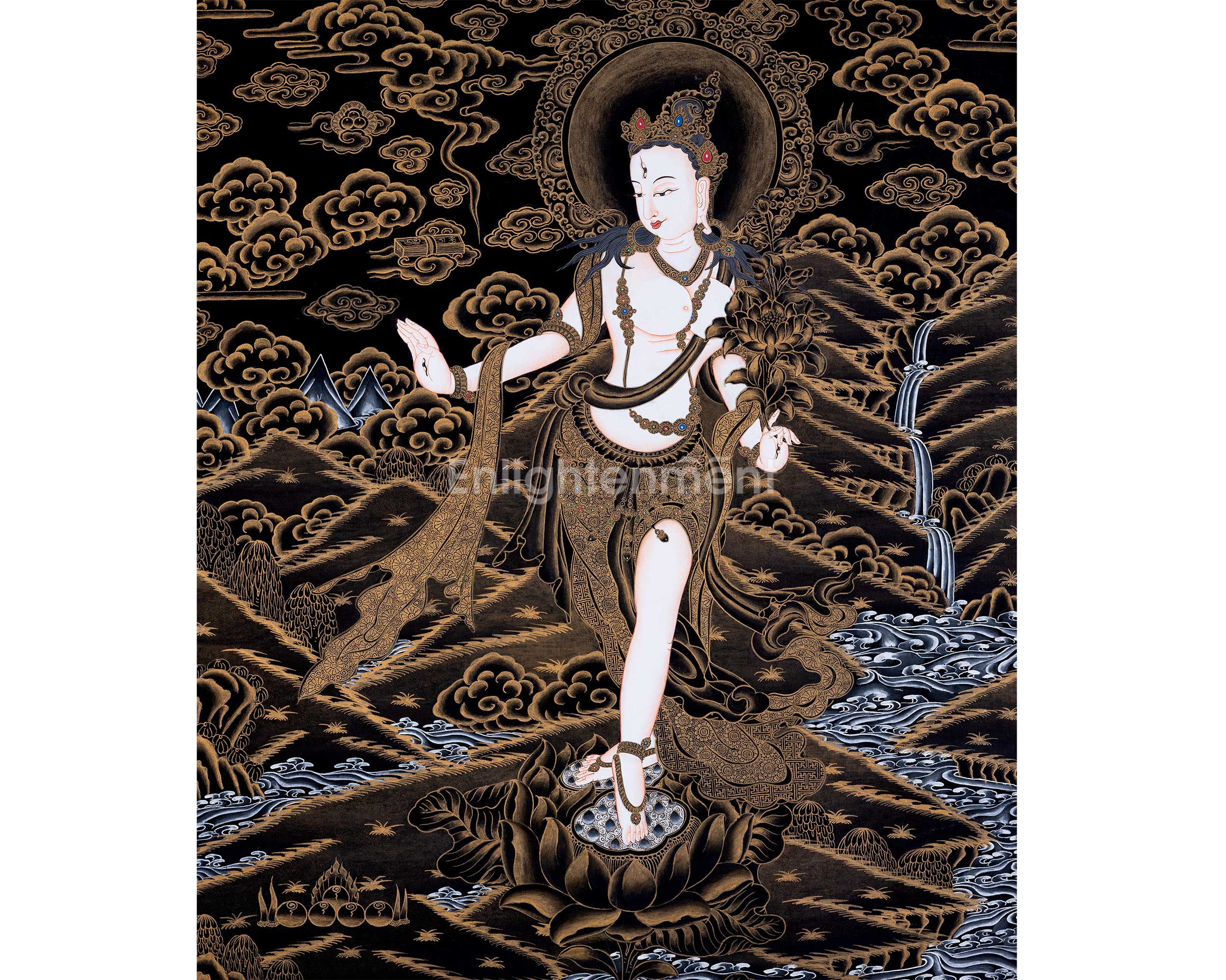 Divine Standing White Tara Painting | Goddess of Healing and Protection