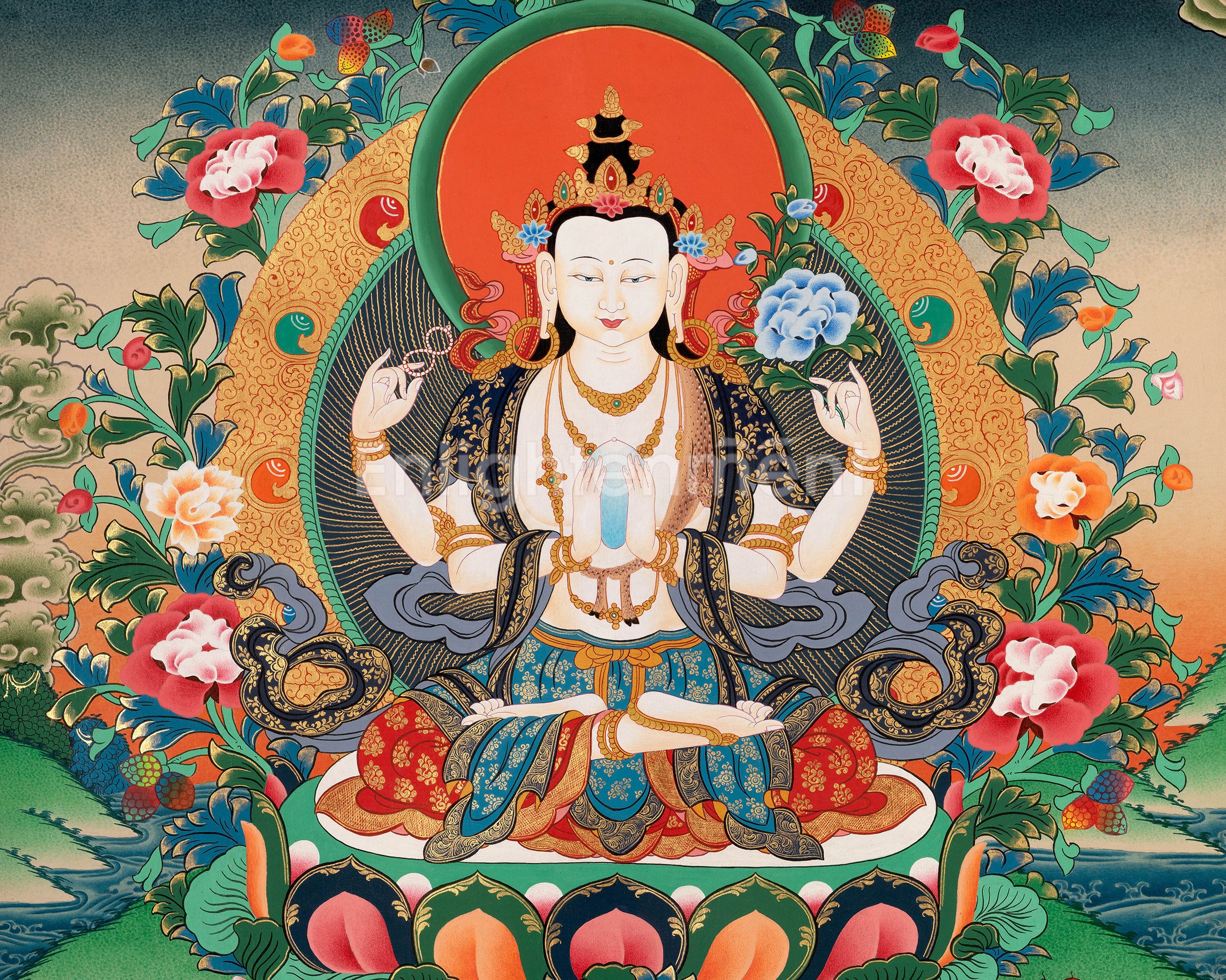 Avalokitesvara Chenrezig Thangka | Tibetan Bodhisattva of Compassion